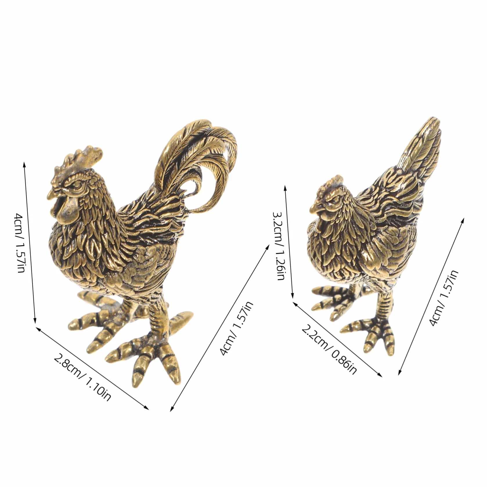 Lot de 2 figurines décoratives Feng Shui Coq et Poule en cuivre porte-bonheur