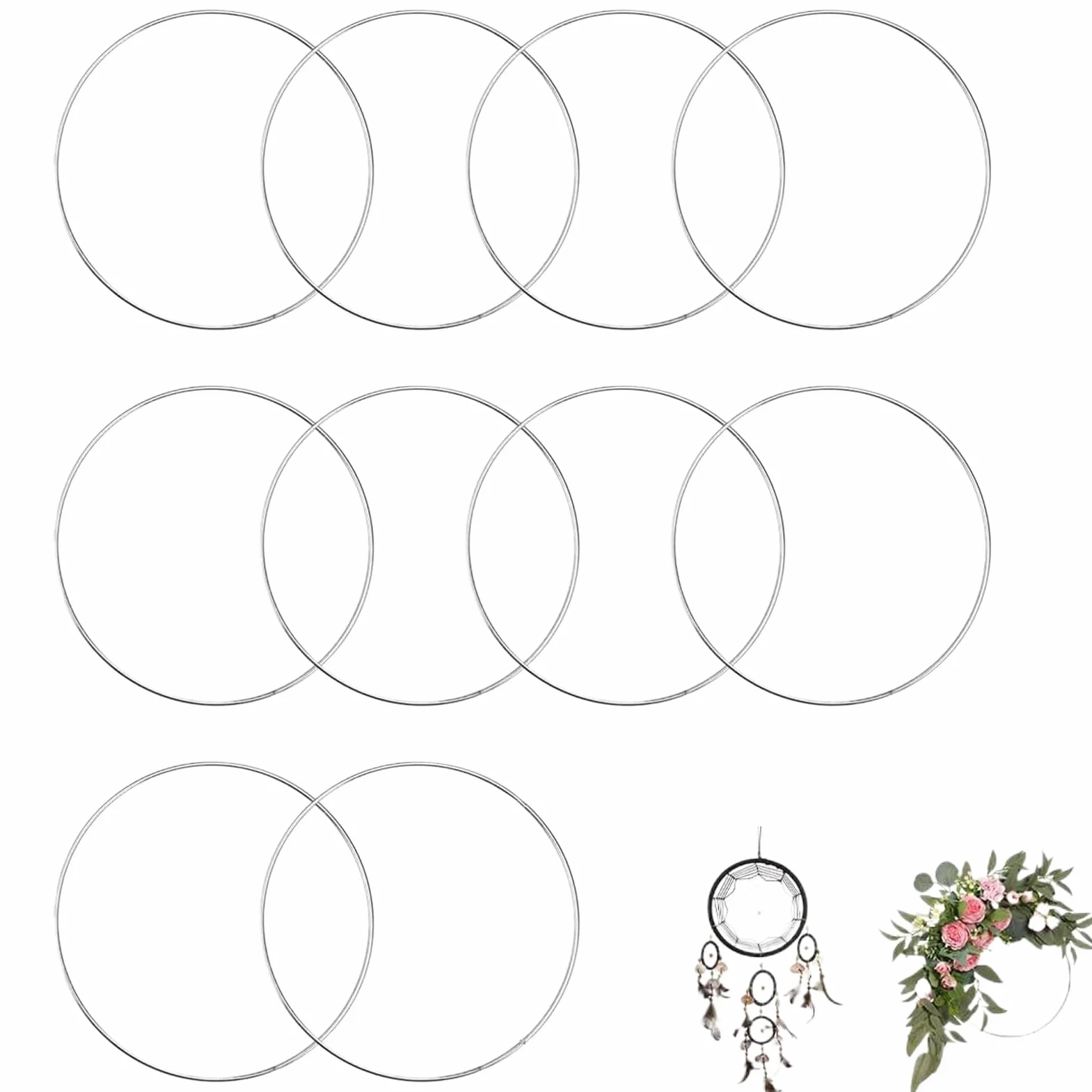 Cercle Métal 15 cm 10 Pièces Attrape-Rêve Macramé Argent