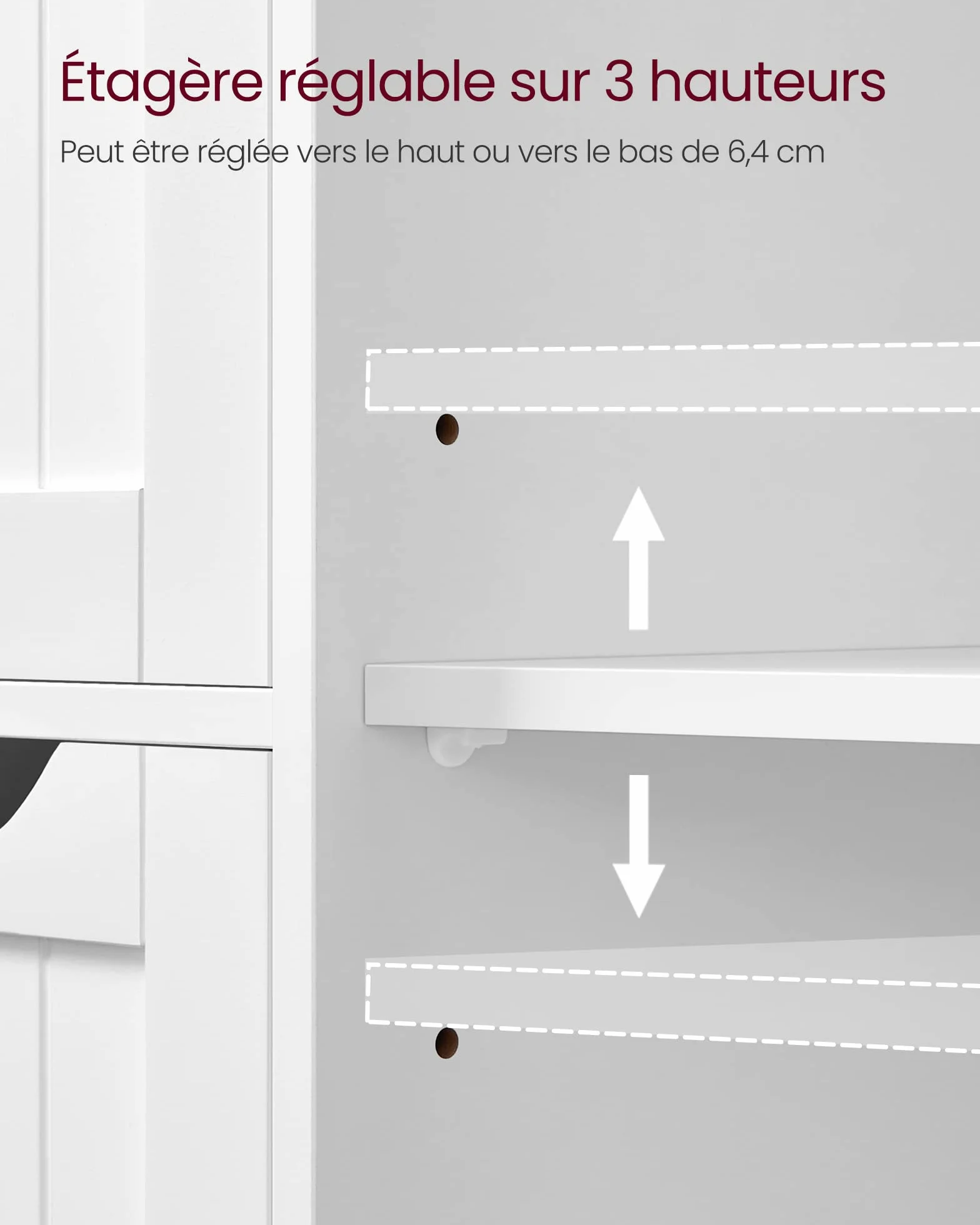 VASAGLE Meuble Salle de Bain Rangement, Armoire Gain de Place, Commode, avec 4 Tiroirs, Placard avec Porte, Étagère Réglable, 30 x 55 x 82 cm, Blanc Nuage LHC41W