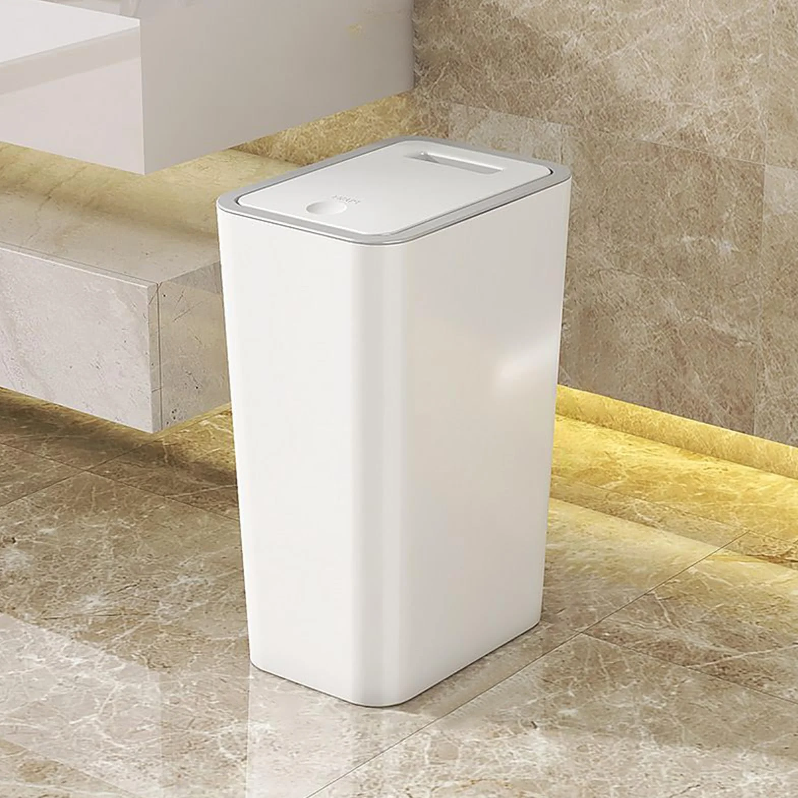 Poubelle 10L Blanche Plastique 33x9.5x13cm Avec Couvercle