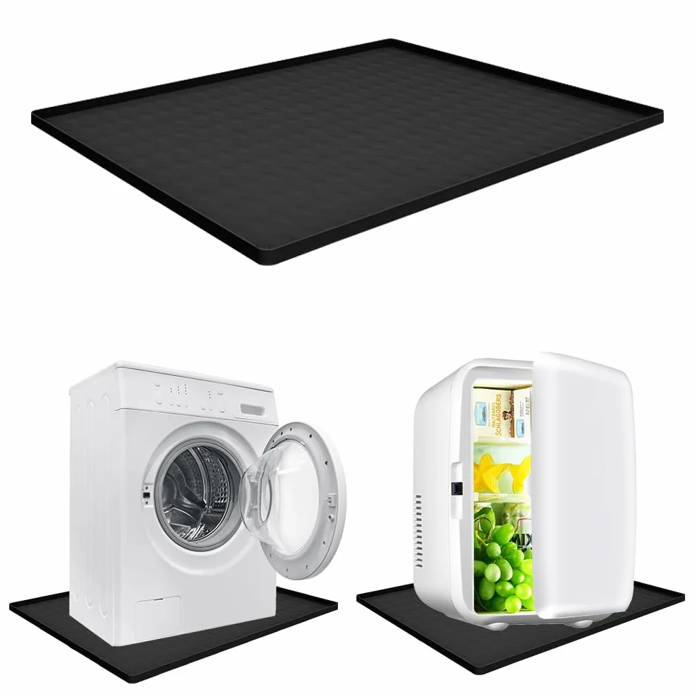 CEWROM Tapis de sol en silicone pour réfrigérateur avec bord surélevé, bac d'égouttement, protection du sol (noir)