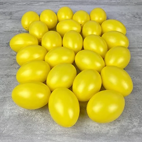 Lealoo 25 Oeufs en Plastique Jaune Brillant 6 cm Décoration de Pâques