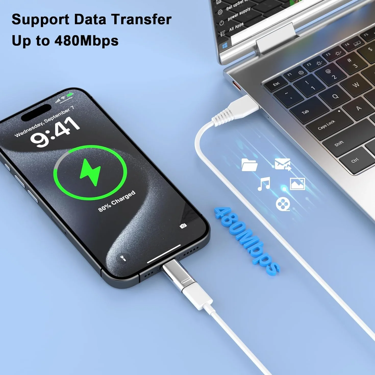 Adaptateur Lightning vers USB C pour iPhone 15 16 17 Pro Max Plus, prise en charge recharge et transfert de données