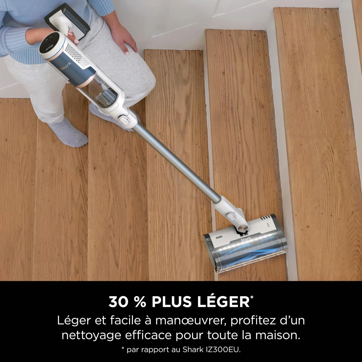 Shark Clean & Empty, aspirateur sans fil, vidage automatique, aspirateur anti-emmêlement avec accessoires pour animaux et suceur plat, autonomie 40 min, station de chargement, blanc/bleu, BU3521EU