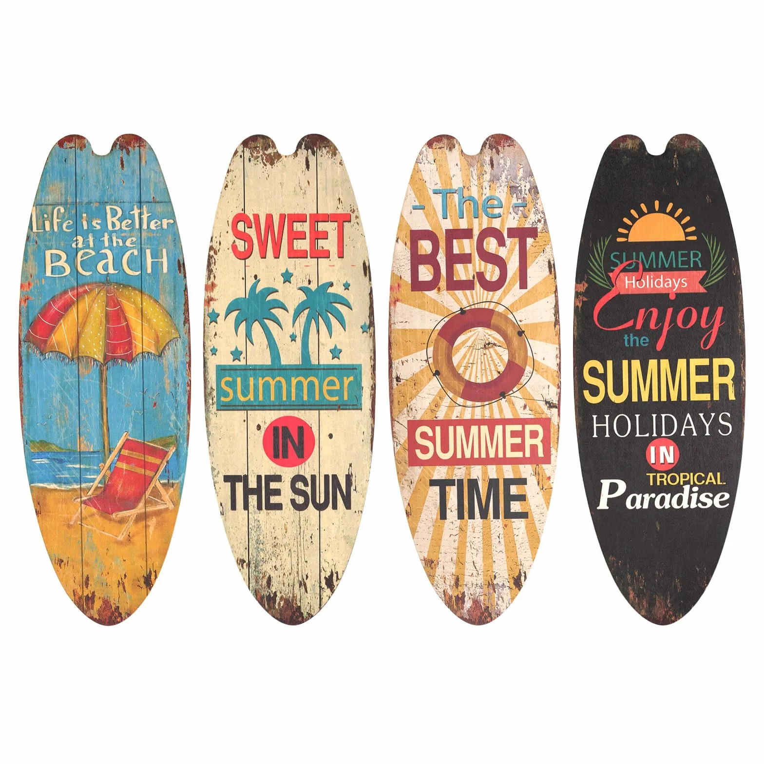 Planche à Pagaie Deco Murale Bois 4 Pièce, Décoration Intérieur Piscines Plage