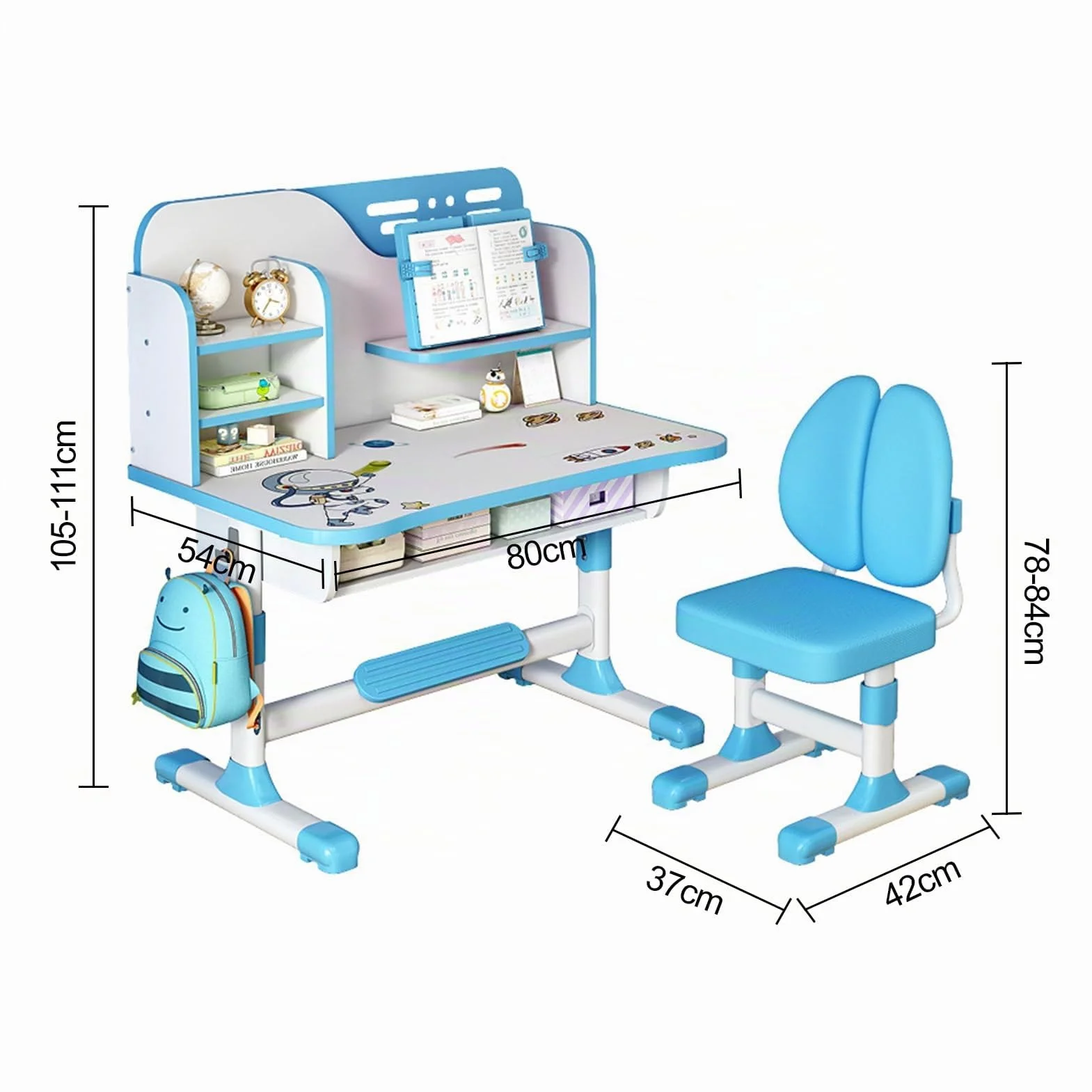 Ensemble table et chaises réglables pour enfants, bureau d'étude à domicile avec chaise ergonomique, cloison scientifique et tiroir, ensemble table et chaises pour enfants pour écrire, lire
