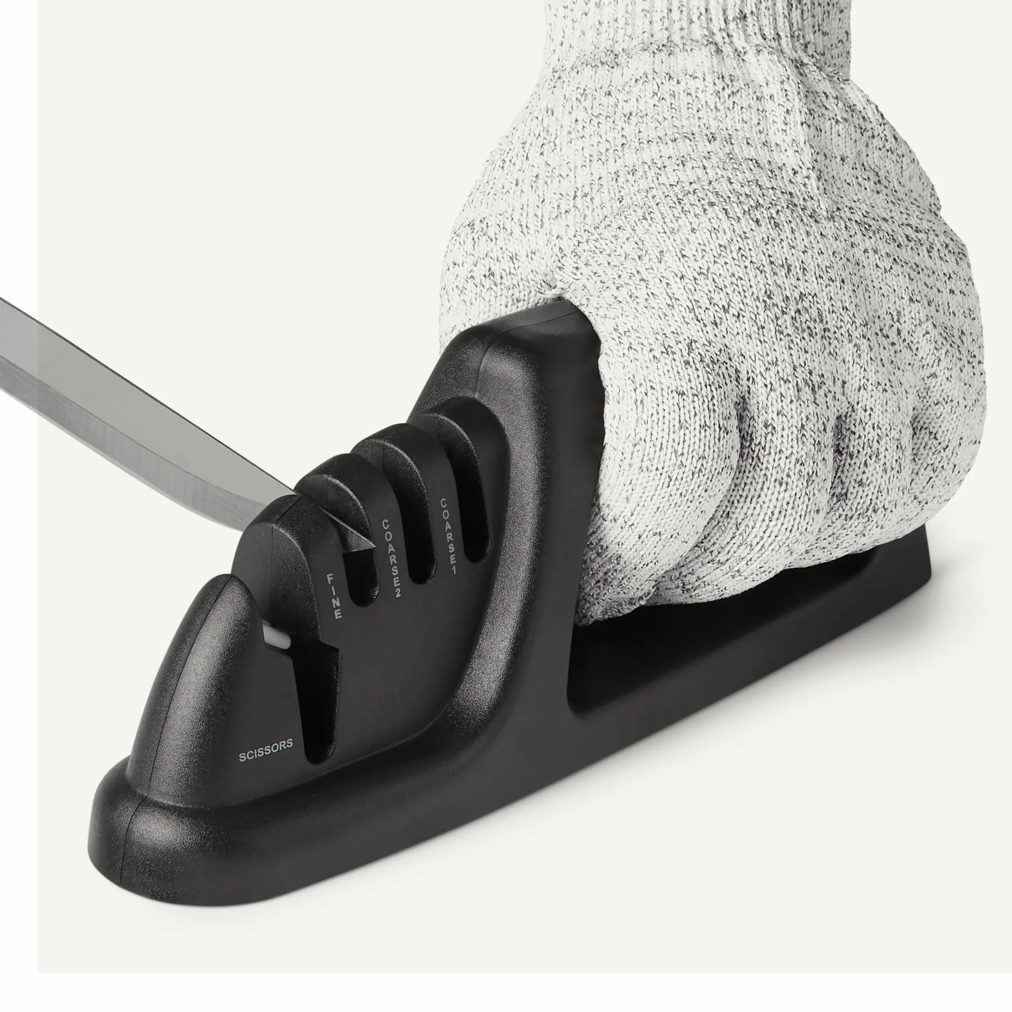 Amazon Basics Aiguiseur de Couteaux 4 en 1, Base Antidérapante, Gant de Sécurité