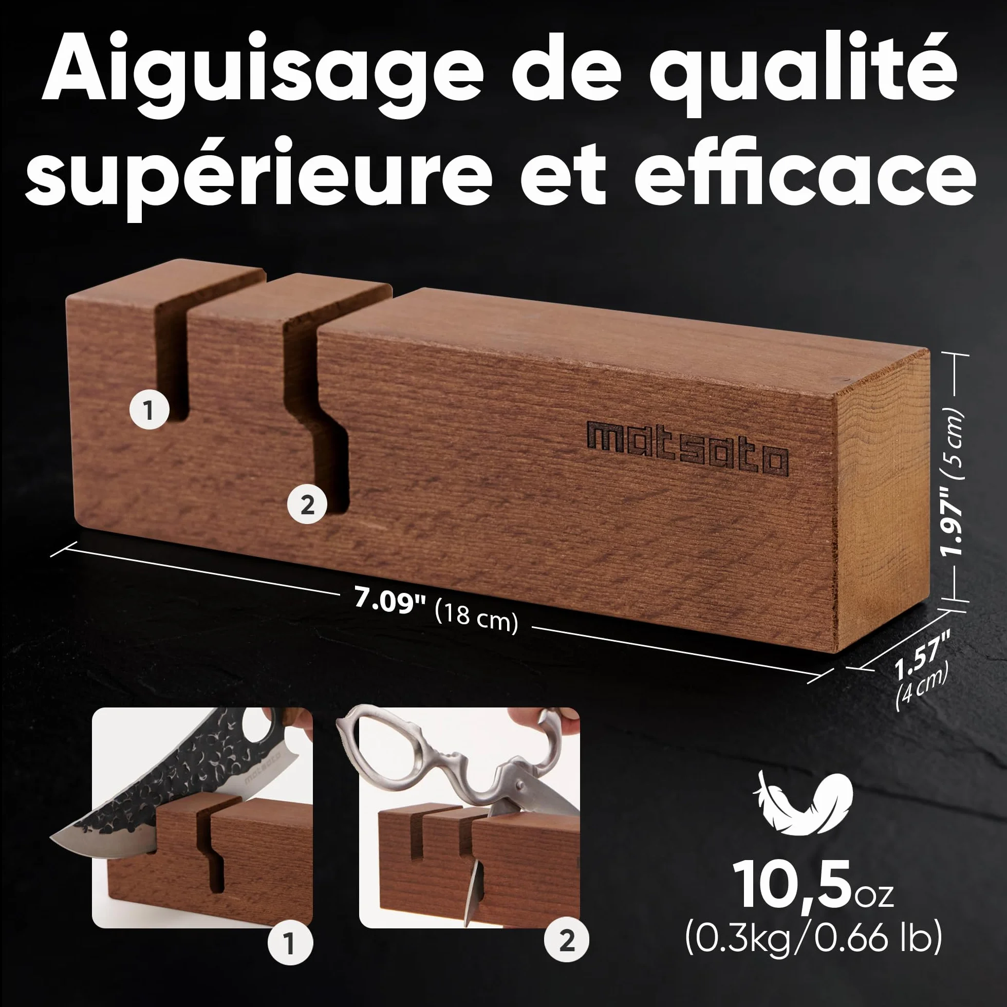 Matsato Aiguiseur Couteaux Manuel 2-en-1 pour Couteaux de Cuisine Base Antidérapante