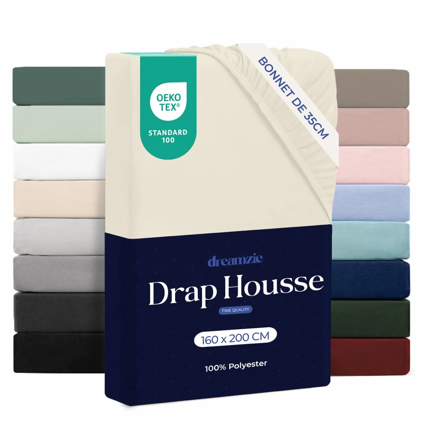 Dreamzie Drap Housse 160x200 Bonnet 35 cm Microfibre Ultra Douce Matelas Épais Oeko-Tex Beige