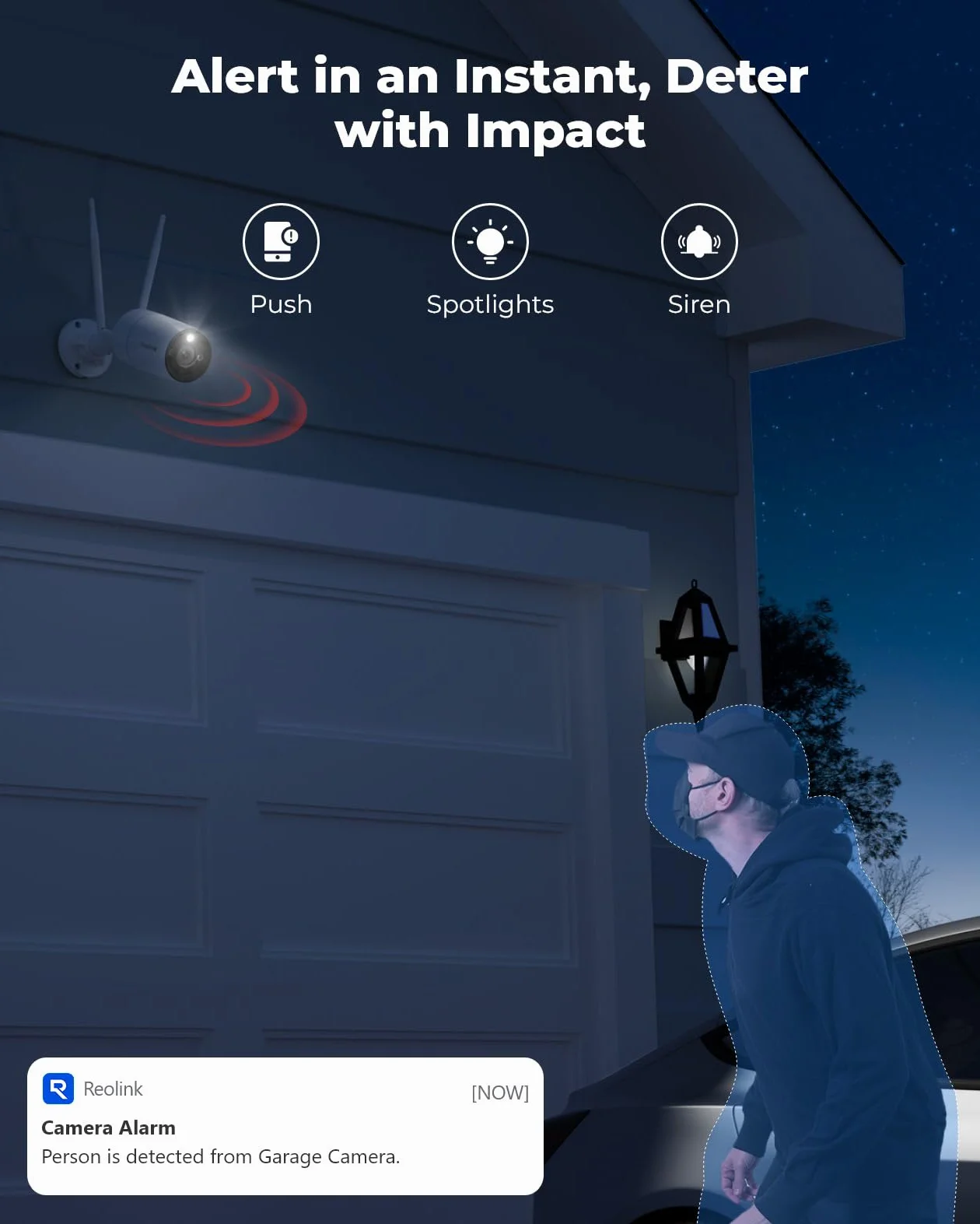 Reolink 4K Domowa Kamera Bezpieczeństwa, Kamera Zewnętrzna Wi-Fi 6 5/2,4 GHz z IP67, Wykrywanie Ludzi/Pojazdów/Zwierząt, Kolorowe Widzenie w Nocy, Dwukierunkowe Audio, Nagrywanie 24/7, RLC-810WA