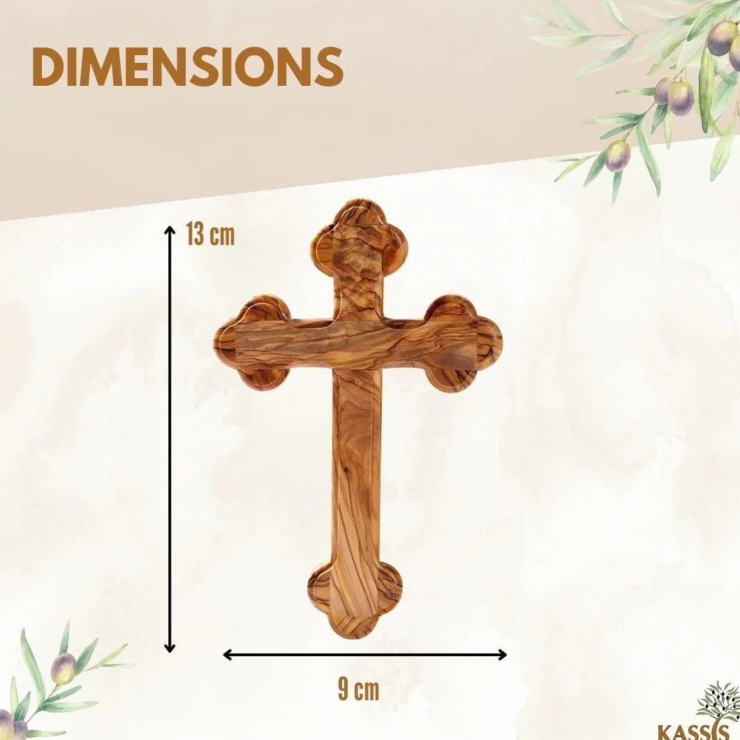 Croix murale en bois d'olivier – Croix chrétienne faite main à Bethléem – 12 x 8 cm, Bords arrondis