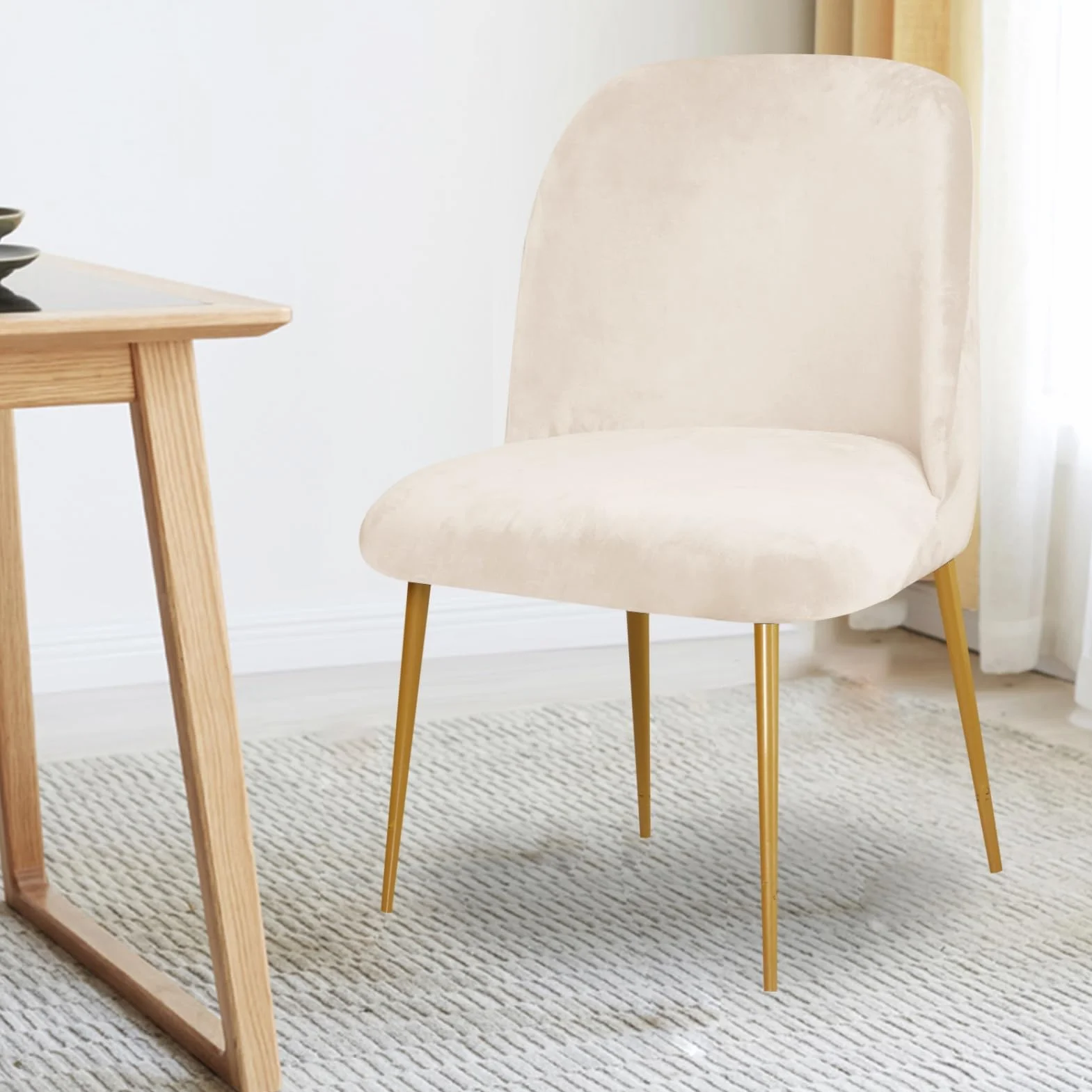 Housses De Chaise Salle À Manger en Velours Scandinave Extensible Haute Lot 6 Pièces Beige Couvre-Siège Arc Coquille sans Accoudoirs