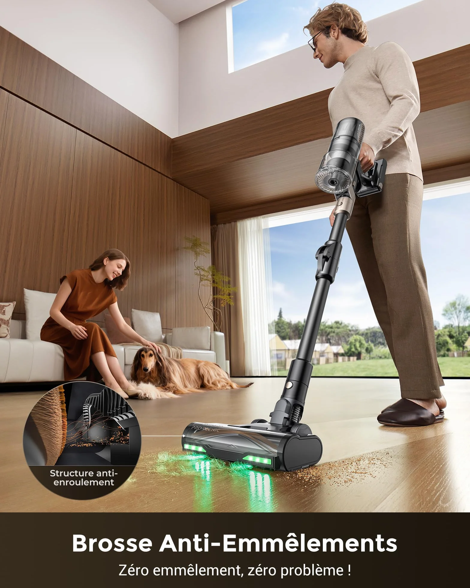 Proscenic P20 Aspirateur Balai sans Fil,70Kpa/680W/70Min Aspirateur Laveur avec Nettoyage de Sol,Aspirateur Pliable sans Fil Puissant,Autoportante,Brosse Anti-Enmêlement pour Tapis,Poils Animaux,Voit