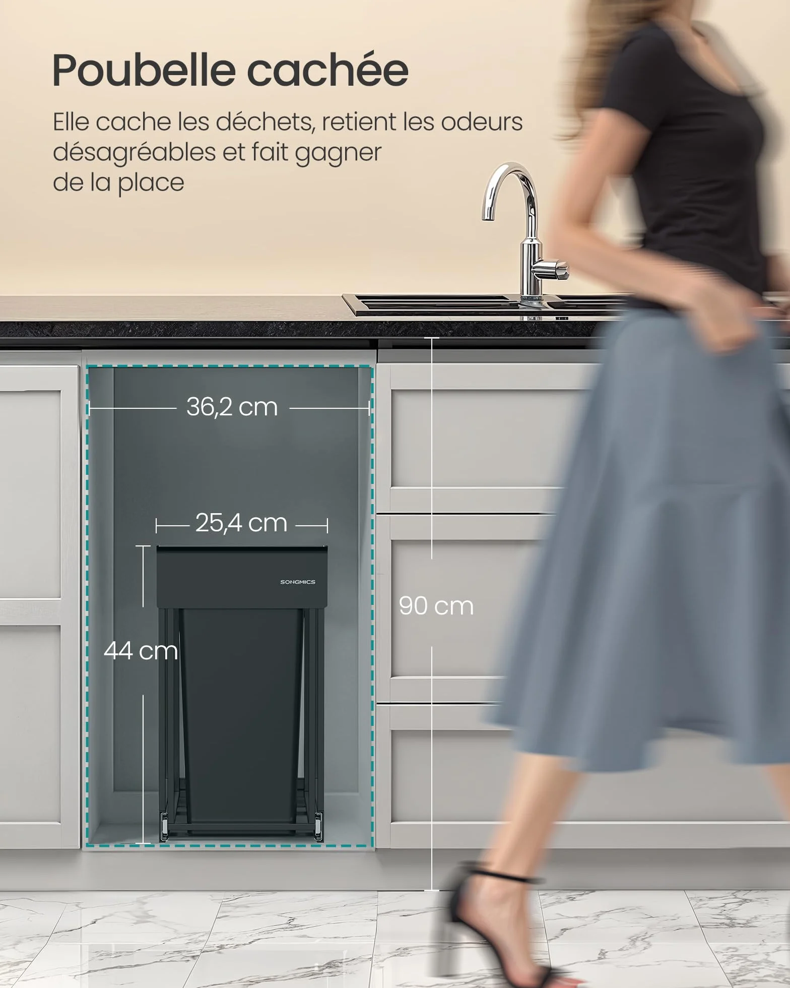SONGMICS Poubelle de Tri Sélectif Extractible 2x15L Acier Noir LTB950B01