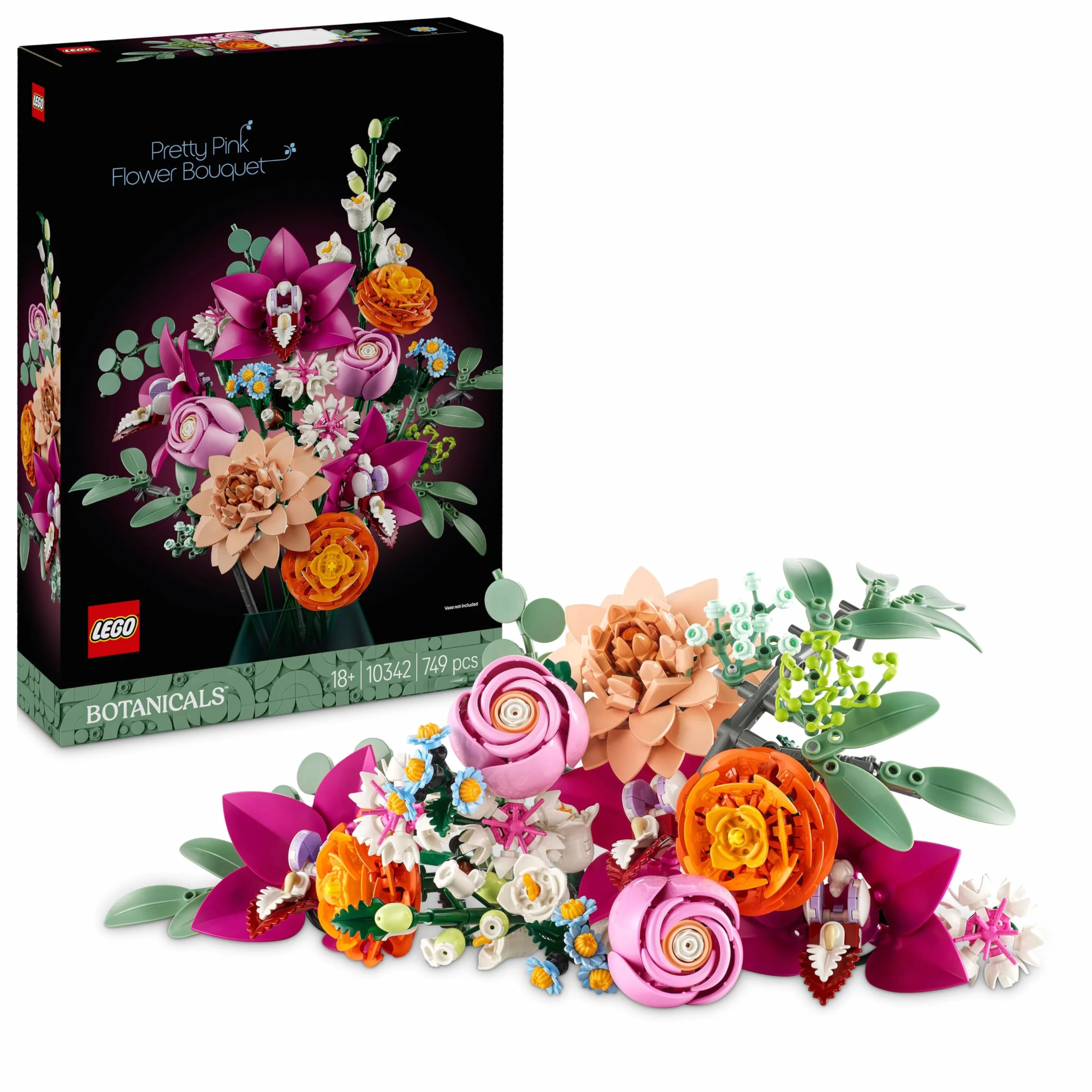 LEGO Botanicals 10342 Le Joli Bouquet de Fleurs Roses Set de Construction pour Adulte Plantes Artificielles Décoration Intérieure