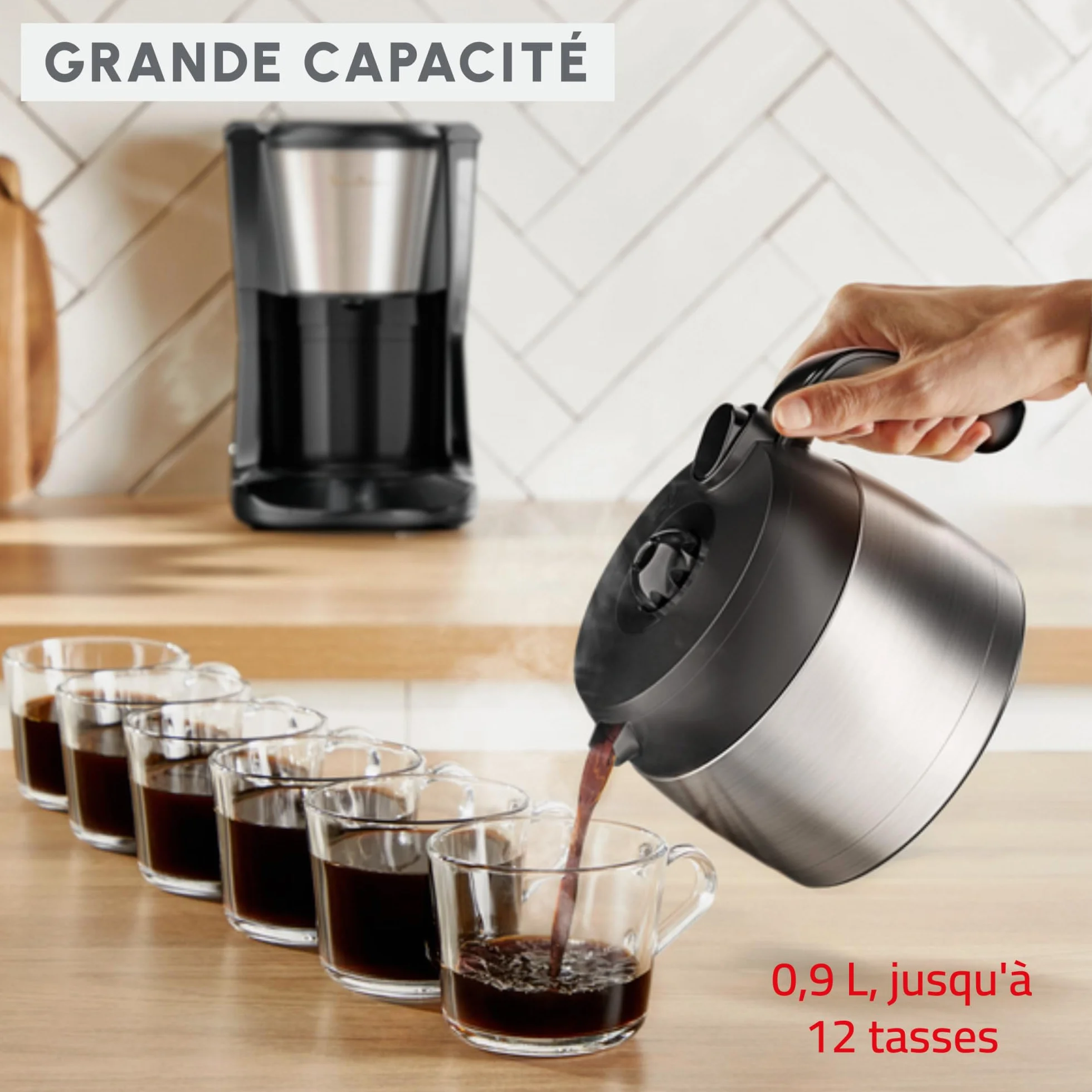 Moulinex Subito, Cafetière filtre avec verseuse isotherme, Capacité de 0,9L, 12tasses, FT5S0DE0