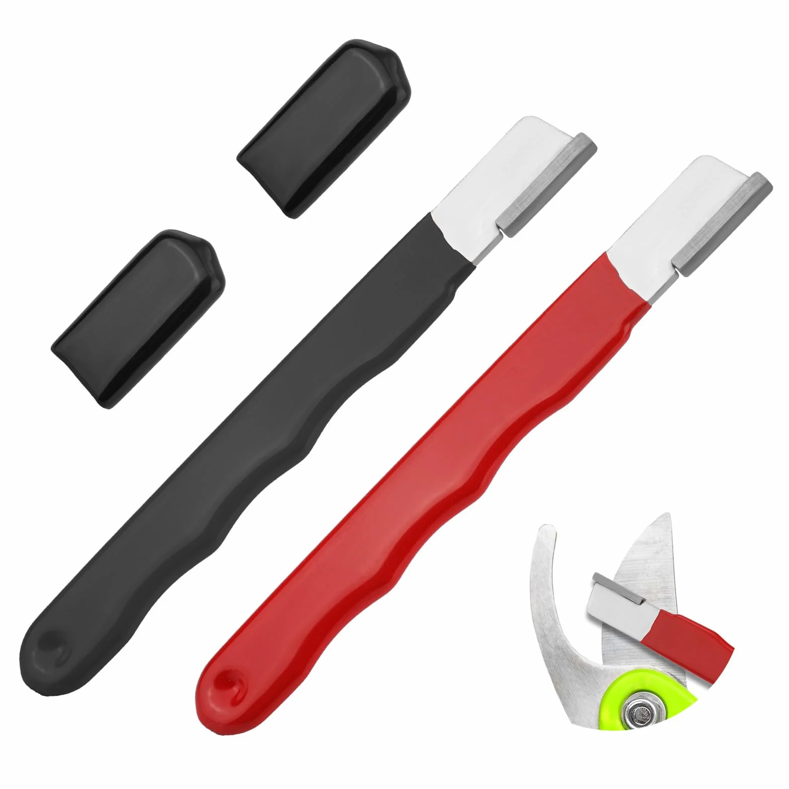 Aiguiseurs d'Outils de Jardin Lot de 2, Aiguiseur Polyvalent Portable pour Lames Sécateurs Hachettes Ciseaux Faucilles Cisailles (Noir et Rouge)
