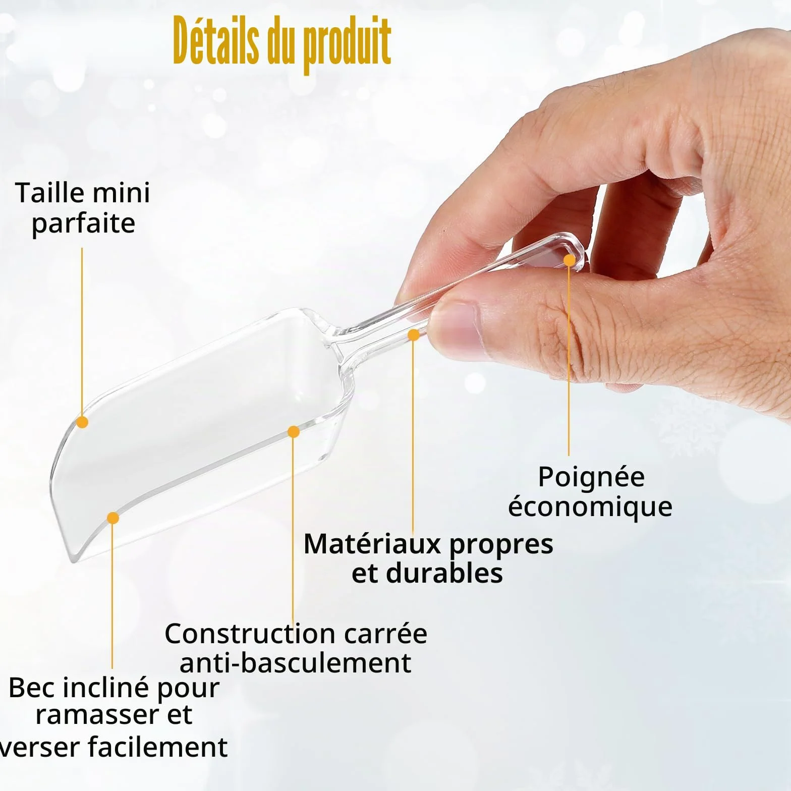 Lot de 12 Pelles de Cuisine en Plastique Transparent Multifonctionnelles pour Glace, Farine, Café et Thé