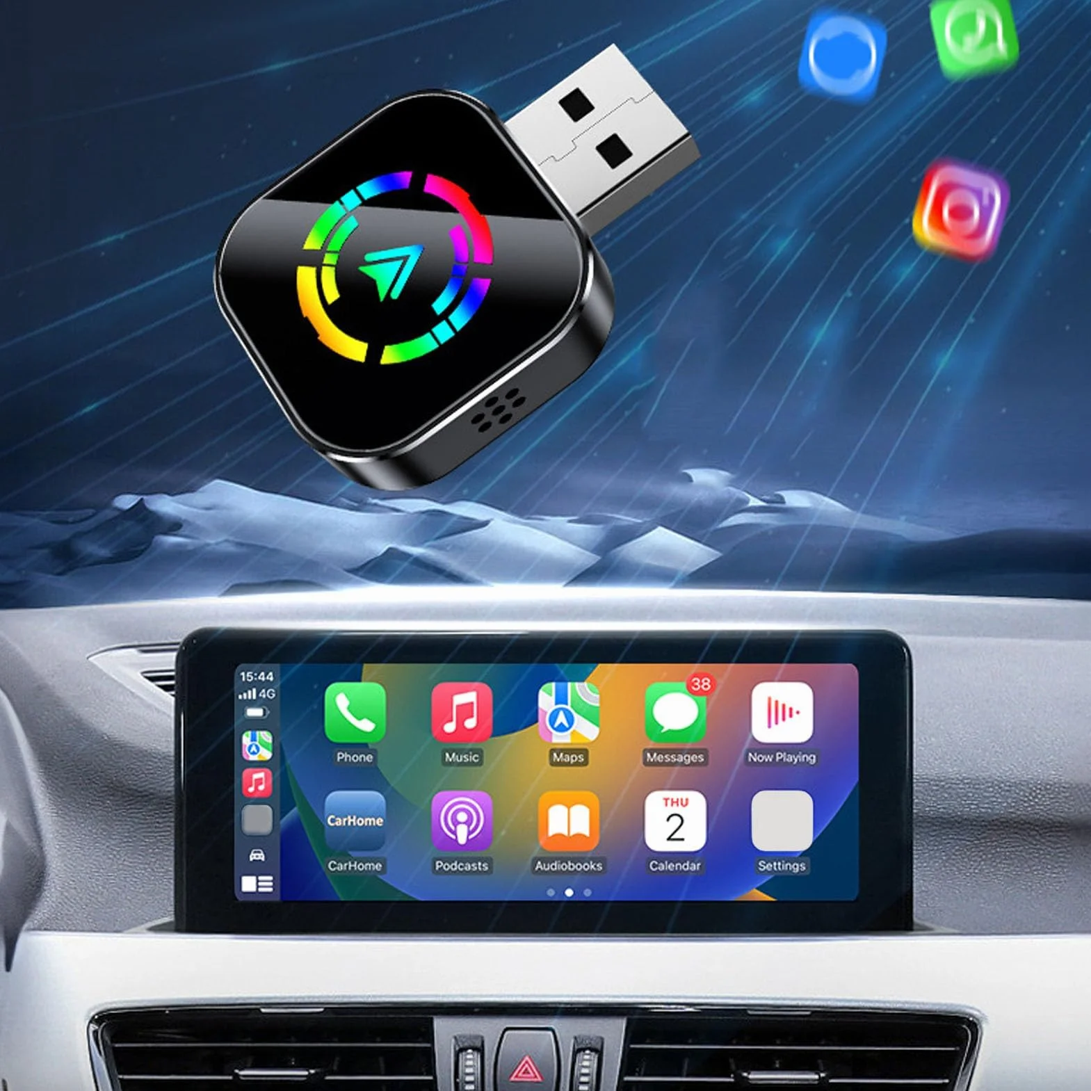 Ejoyous 2-w-1 Bezprzewodowy Adapter Auto Auto, Wireless Adapter 5.8 GHz-WLAN z Adapterem Typu C-AUF-USB IOS 6+/ 10+