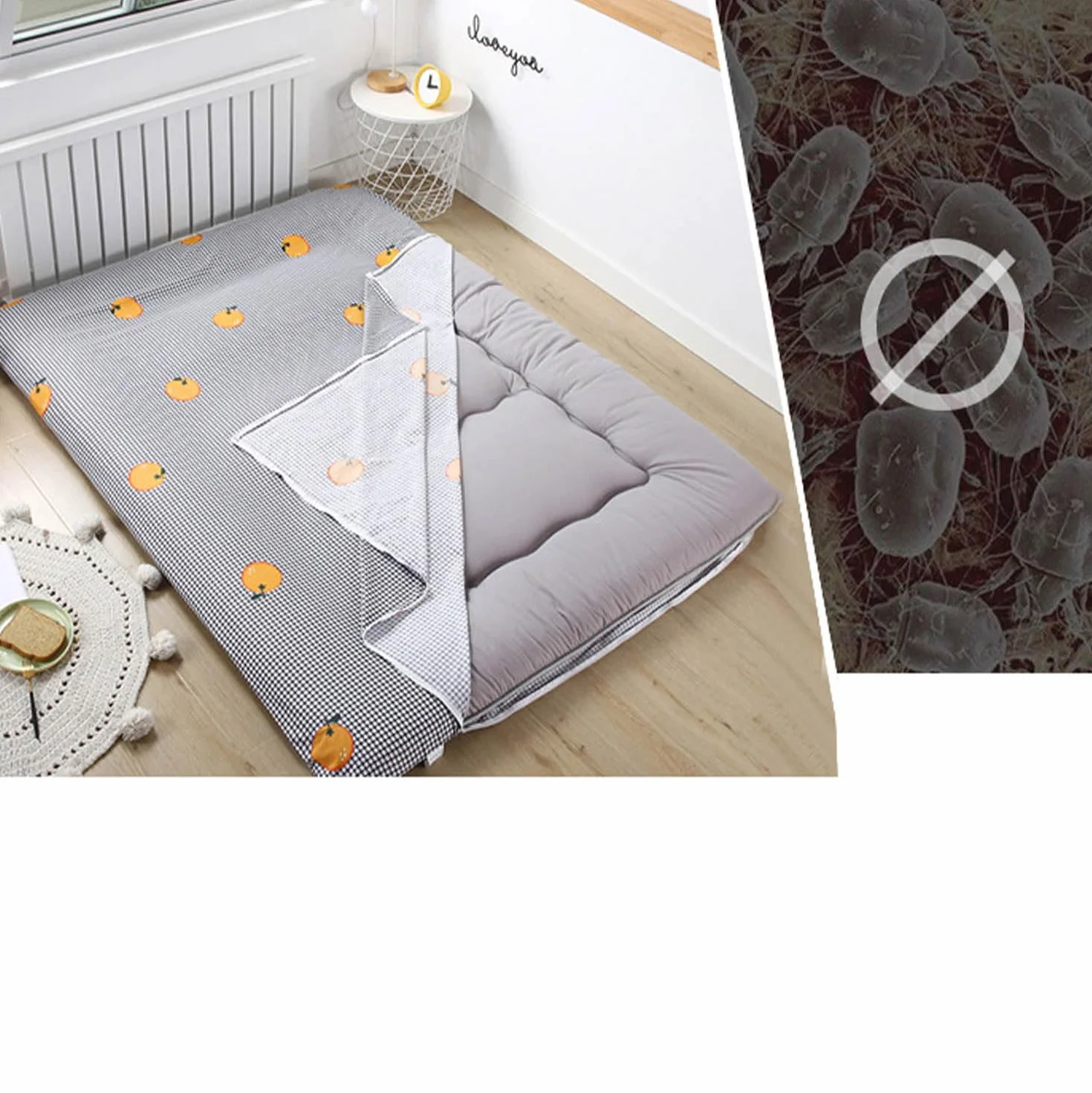 Housse de Matelas Coton 150x200cm pour Futon Japonais, Anti-poussière, Double Fermeture Éclair