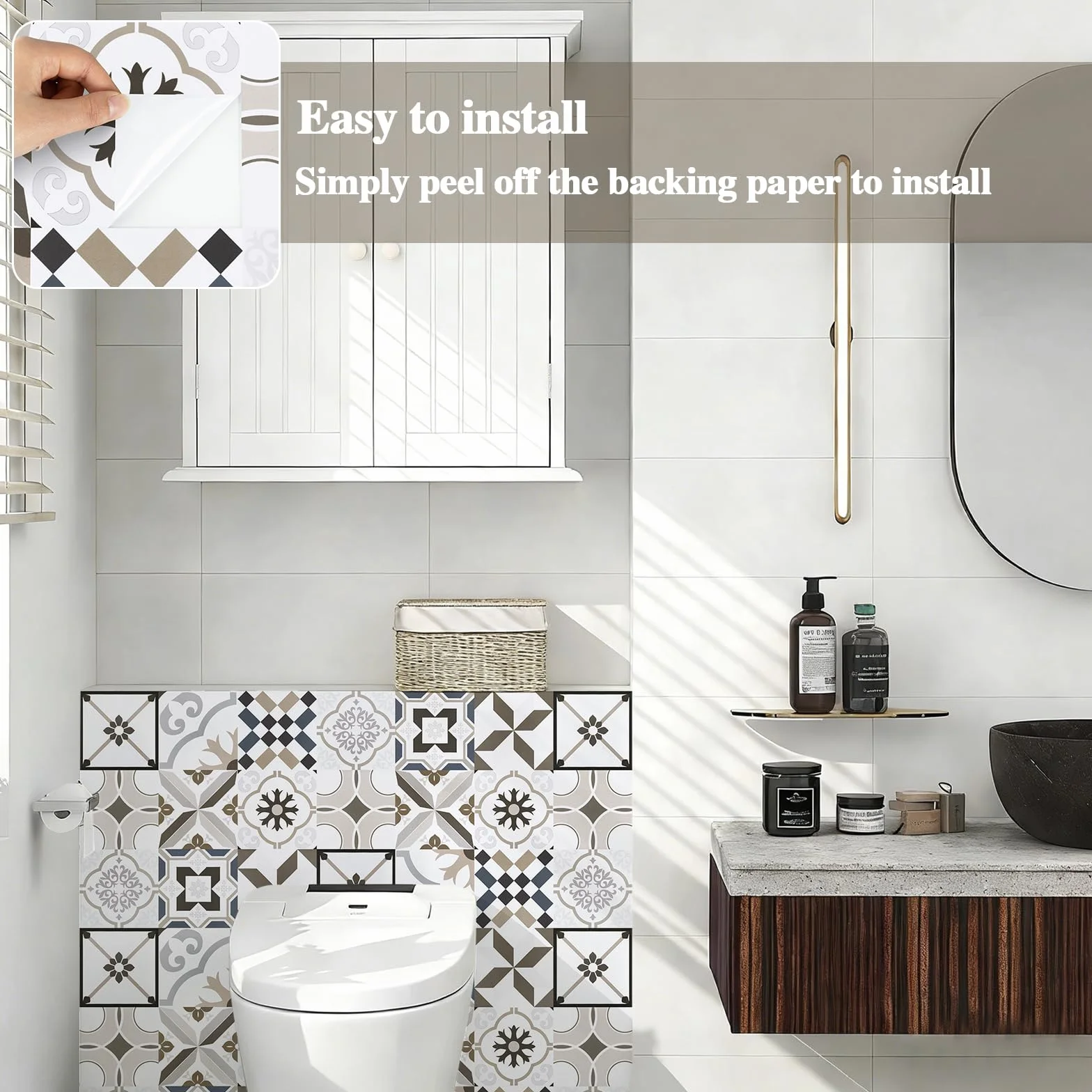 Abyssaly Carrelage Adhésif Mural Salle de Bain, Stickers Muraux PVC 15x15 cm, 24 Pièces, Bleu et Marron