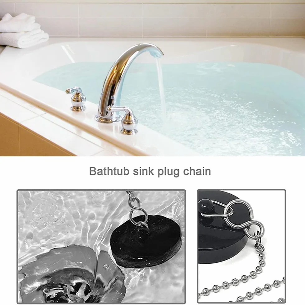 Chaîne Bouchon Évier Baignoire Acier Inoxydable 35cm 65cm 3 Pièces Accessoires Cuisine Salle de Bain
