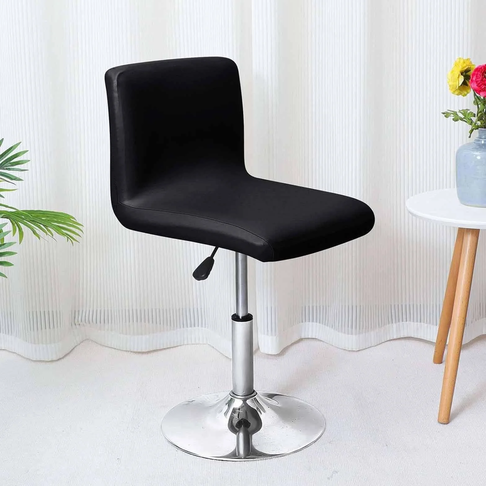 Tabourets de bar avec dossier élastiqué lot de 4 chaises pivotantes tissu noir cuisine salle à manger