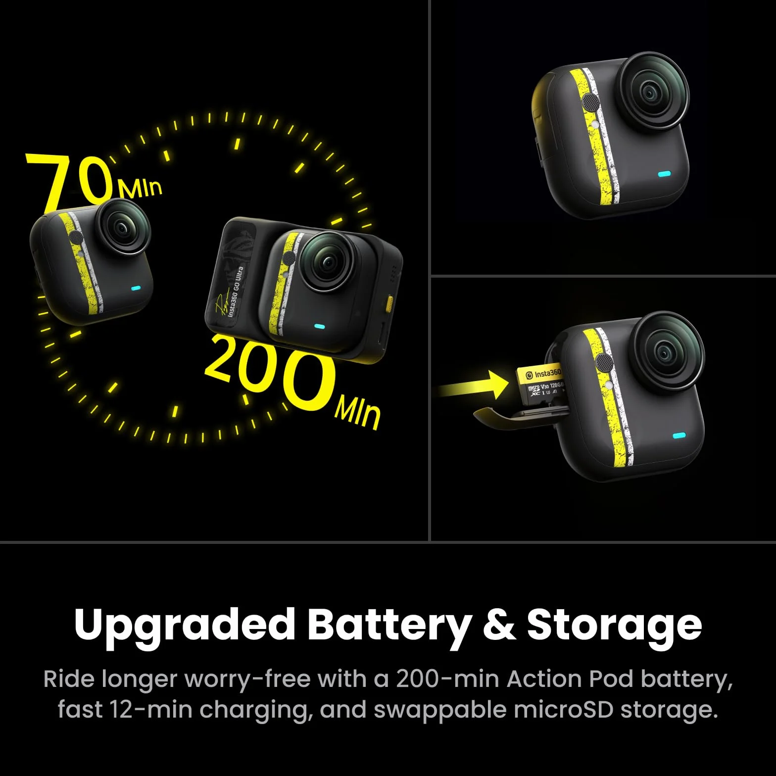 Insta360 GO Ultra Edycja Tadej Pogačar – Mała kamera do vloggingu 4K, do użytku bez rąk, kamera POV, czujnik 1/1,28", 53 g, 156° kąt widzenia, 200 min czasu pracy, magnetyczna przenośna kamera