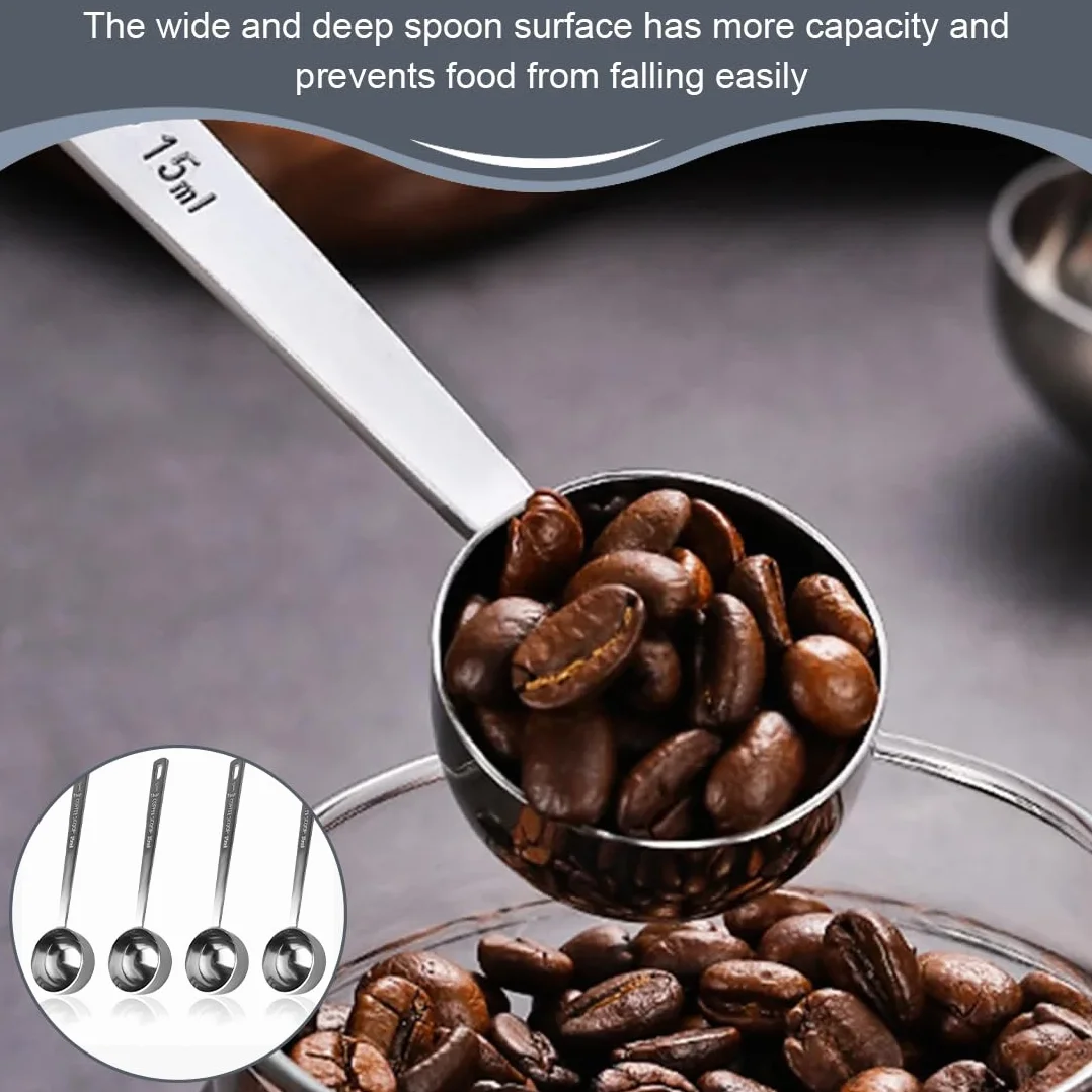 Cuillère Doseuse 15ml 4 Pièces Acier Inoxydable pour Café Moulu, Épices, Poudres, Liquides
