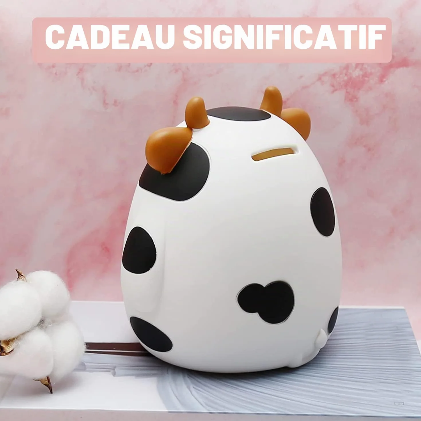 Tirelire Vache pour Enfants Incassable Cadeau Créatif Anniversaire Naissance Noël Blanc
