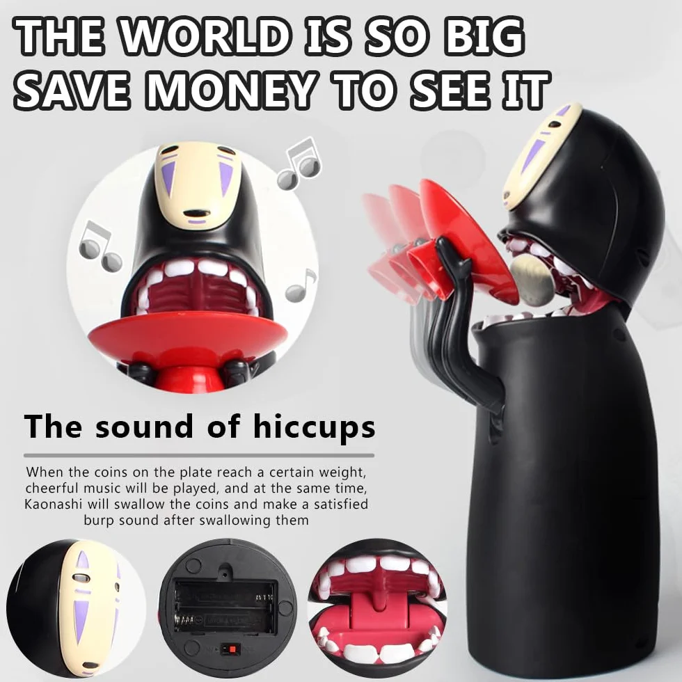 Tirelire Électronique Anime Enfant, Avalage Automatique Pièces, Effet Sonore Hoquet, Noir