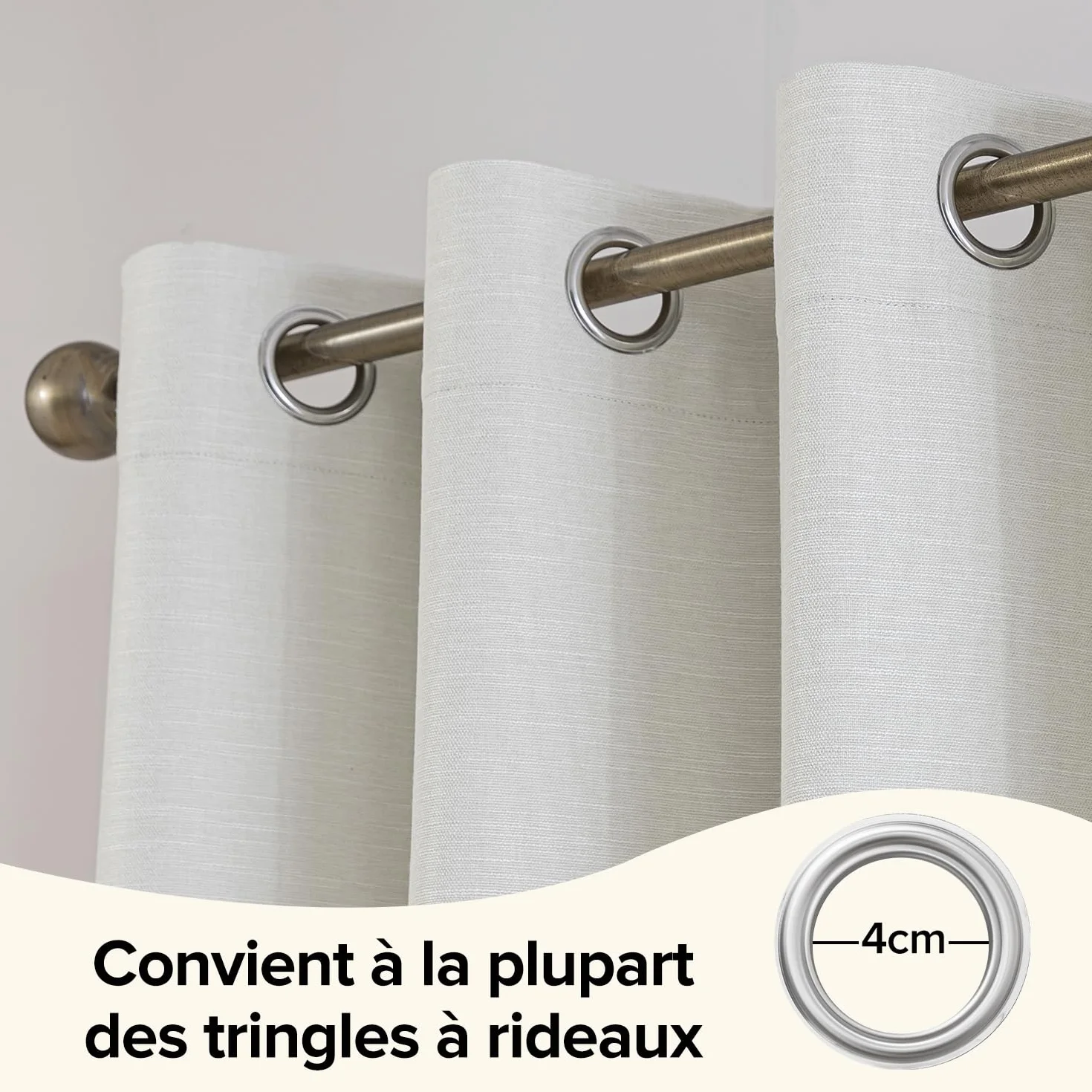 Rideaux Occultants Lin Thermique Anti Chaleur Anti Froid UV Lot de 2 140x245 Beige Clair