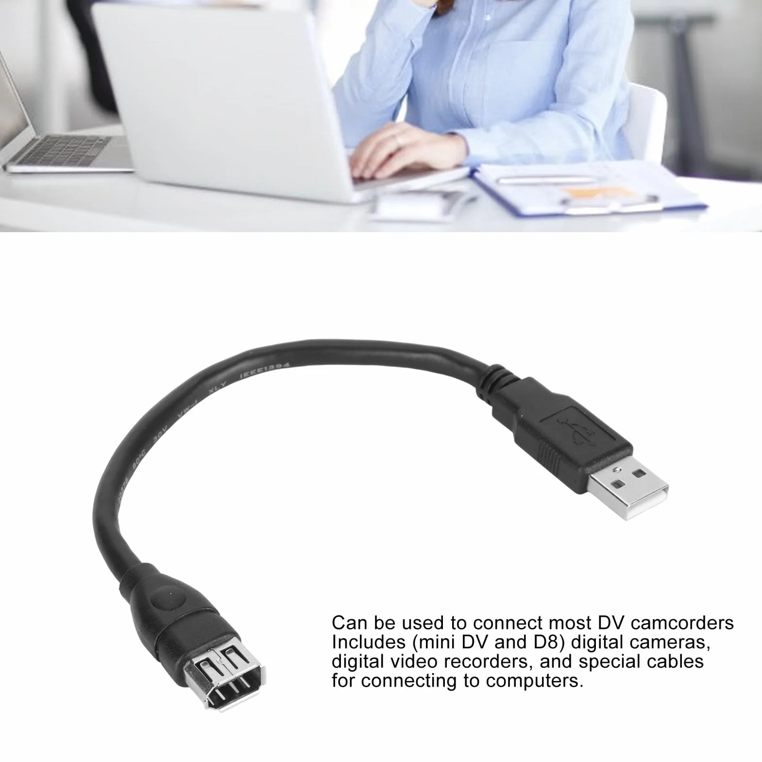Asixxsix Firewire 1394 6-pinowy kabel do ładowania USB, Firewire IEEE 1394 6-pinowy żeński na USB 2.0 A męski Adapter Kabel konwertujący do aparatu cyfrowego, cyfrowych rejestratorów wideo,