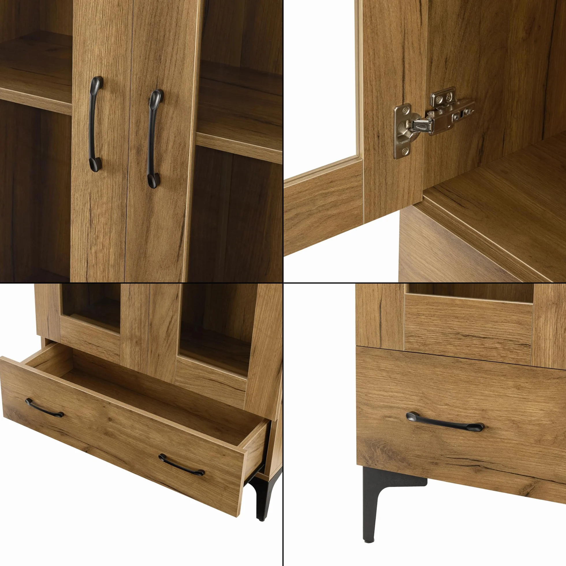 [en.casa] Armoire Vitrée Meuble de Rangement Bibliothèque Vaisselier Buffet Élégante pour Salon Cuisine Chambre Salle à Manger Panneau de Particules Verre 115 x 70 x 31 cm Effet Chêne