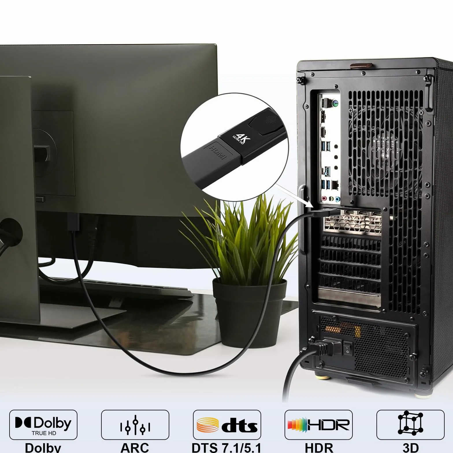 Lot de 2 Adaptateurs DisplayPort vers HDMI 4K@60Hz, Compatible Dell, HDTV, Moniteur