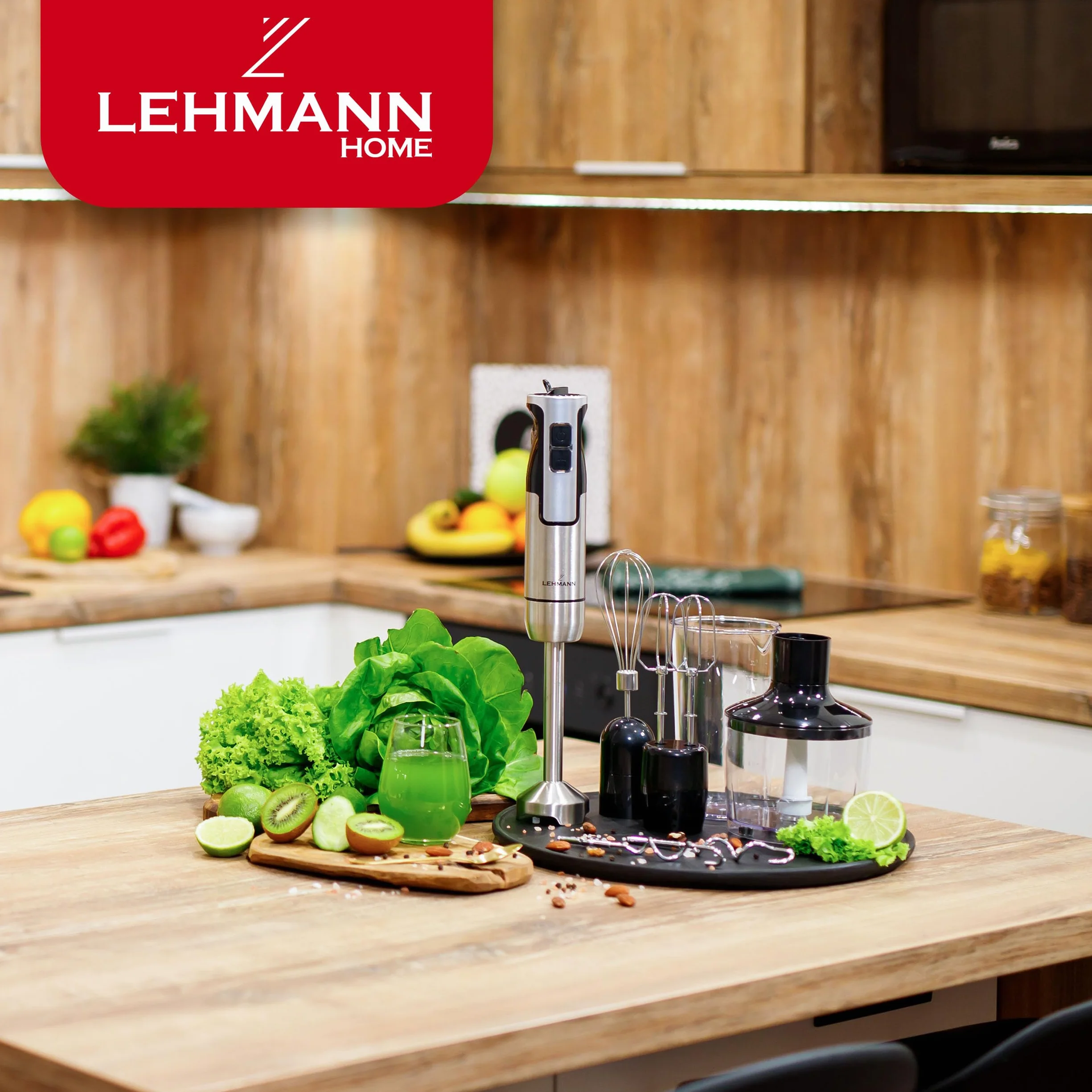 LEHMANN Chowmei 5-en-1 Mixeur Plongeant 1200 W, Réglage de vitesse à 8 niveaux, Fonction Turbo, Mixeur Multifonction avec 6 accessoires - Batteur, Fouet, Hachoir 600 ml, Verre Doseur 860 ml