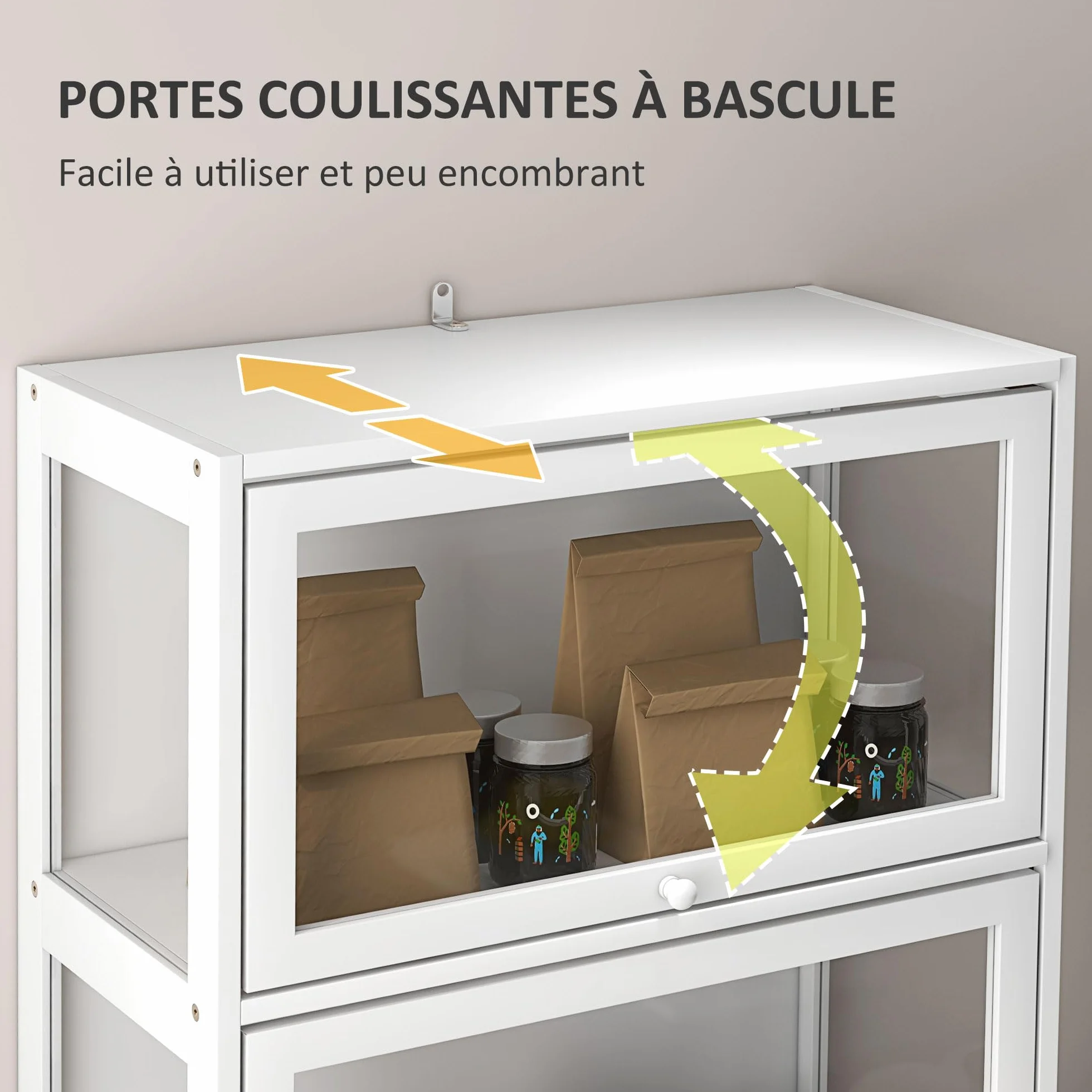 HOMCOM Vitrine pour Collection Buffet Salon Meuble de Rangement à 4 Niveaux avec Portes à abattant, pour Salon Bureau Chambre, 59 x 30 x 139 cm, Blanc
