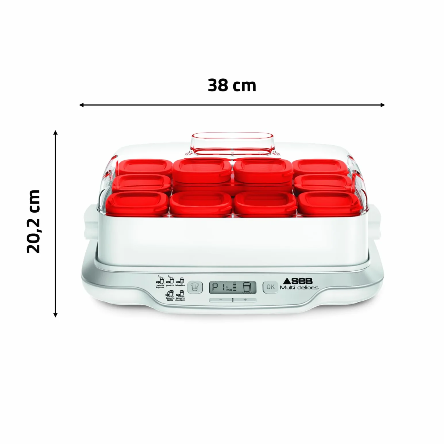 Seb Multi Délices, Express Yaourtière 12 pots verre 140 ml, Sans BPA, 5 programmes automatiques, Programme Express, Fabriqué en France YG661500