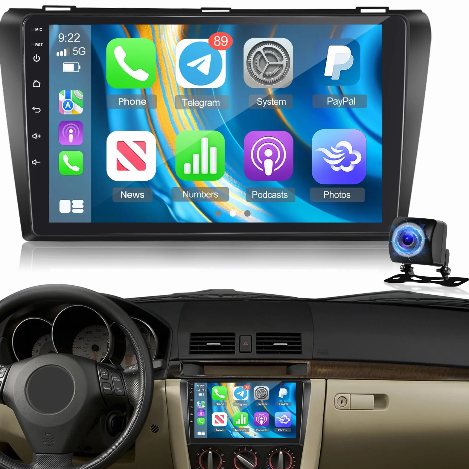 [2G+64G] Android Radio samochodowe do Mazda 3 2003-2009, nawigacja GPS, 9-calowy ekran dotykowy Radio z bezprzewodowym CarPlay i Android Auto, EQ DSP, WiFi, FM RDS, Bluetooth, SWC+kamera cofania