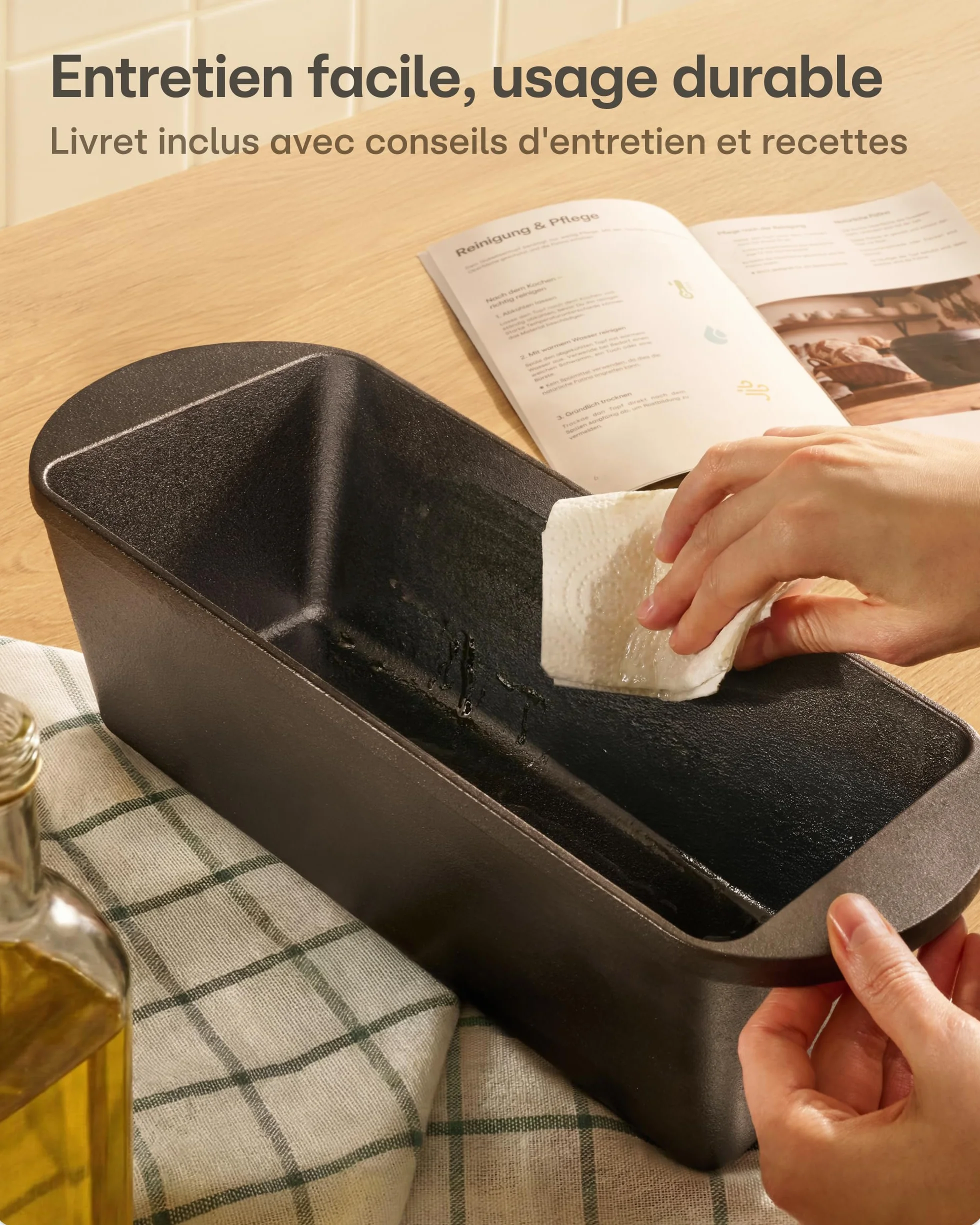 Praknu Set Cocotte En Fonte (28 × 12 cm) – Marmite En Fonte & Cocotte Pain – Avec Banneton, Sac À Pain – Casserole avec Couvercle – 3 L Dutch Oven