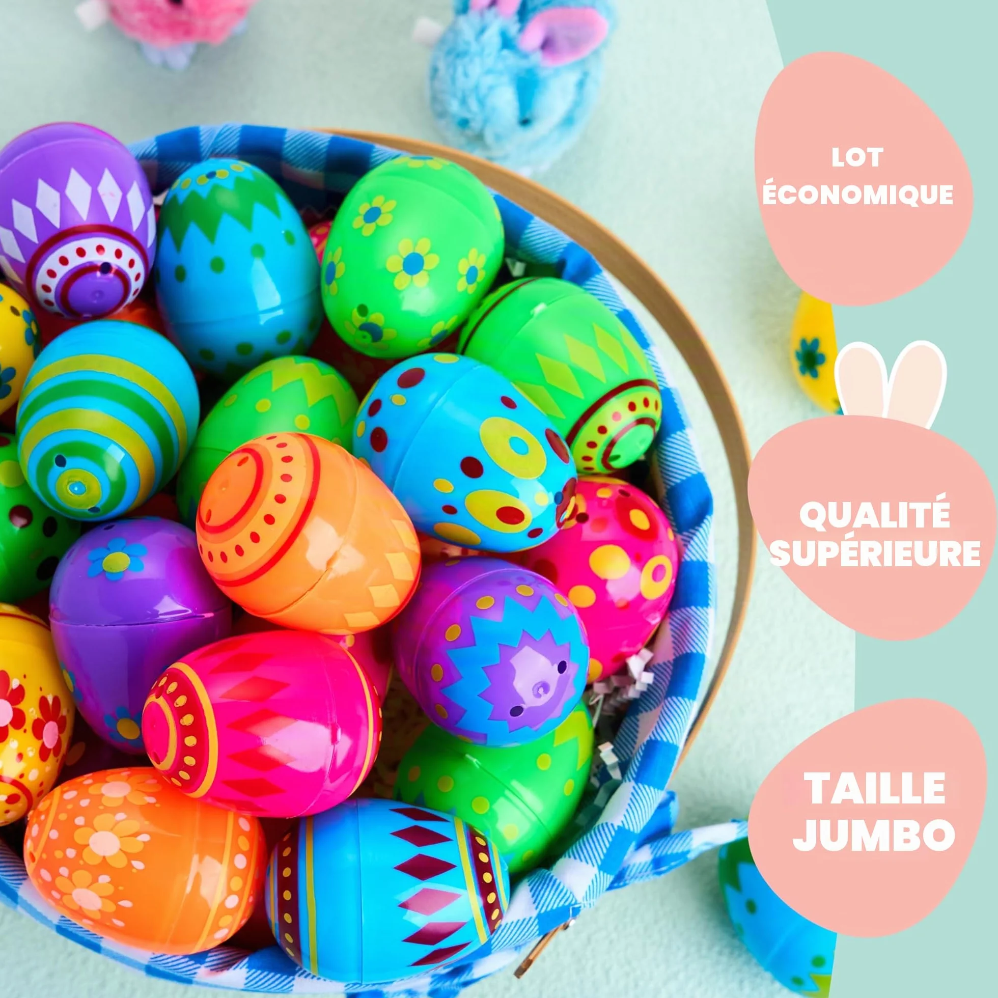 Œufs de Pâques en plastique lumineux 6,5 cm Lot de 100