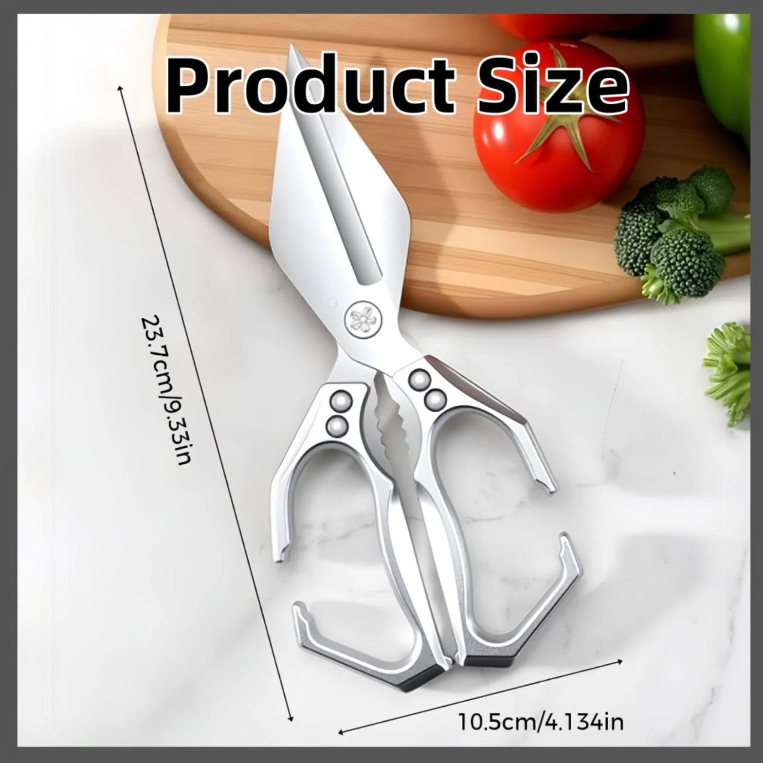 Stainless Steel Heavy-Duty Kitchen Shears, High-Carbon Steel Culinary Chopping Shear with Ergonomic Handle for Food, Chicken Bones, Turkey (Silver)