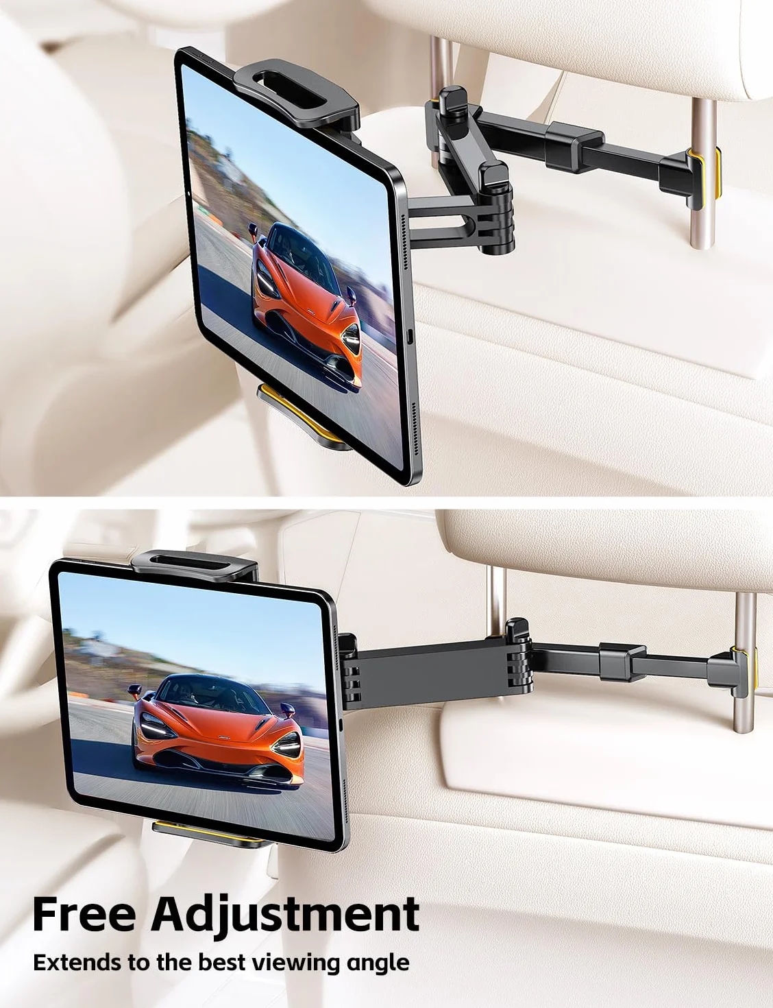 Stojak na tablet samochodowy, rozszerzalny uchwyt na tablet fotelik samochodowy dla iPada/Fire HD/4,7~12,9 cala Tablety