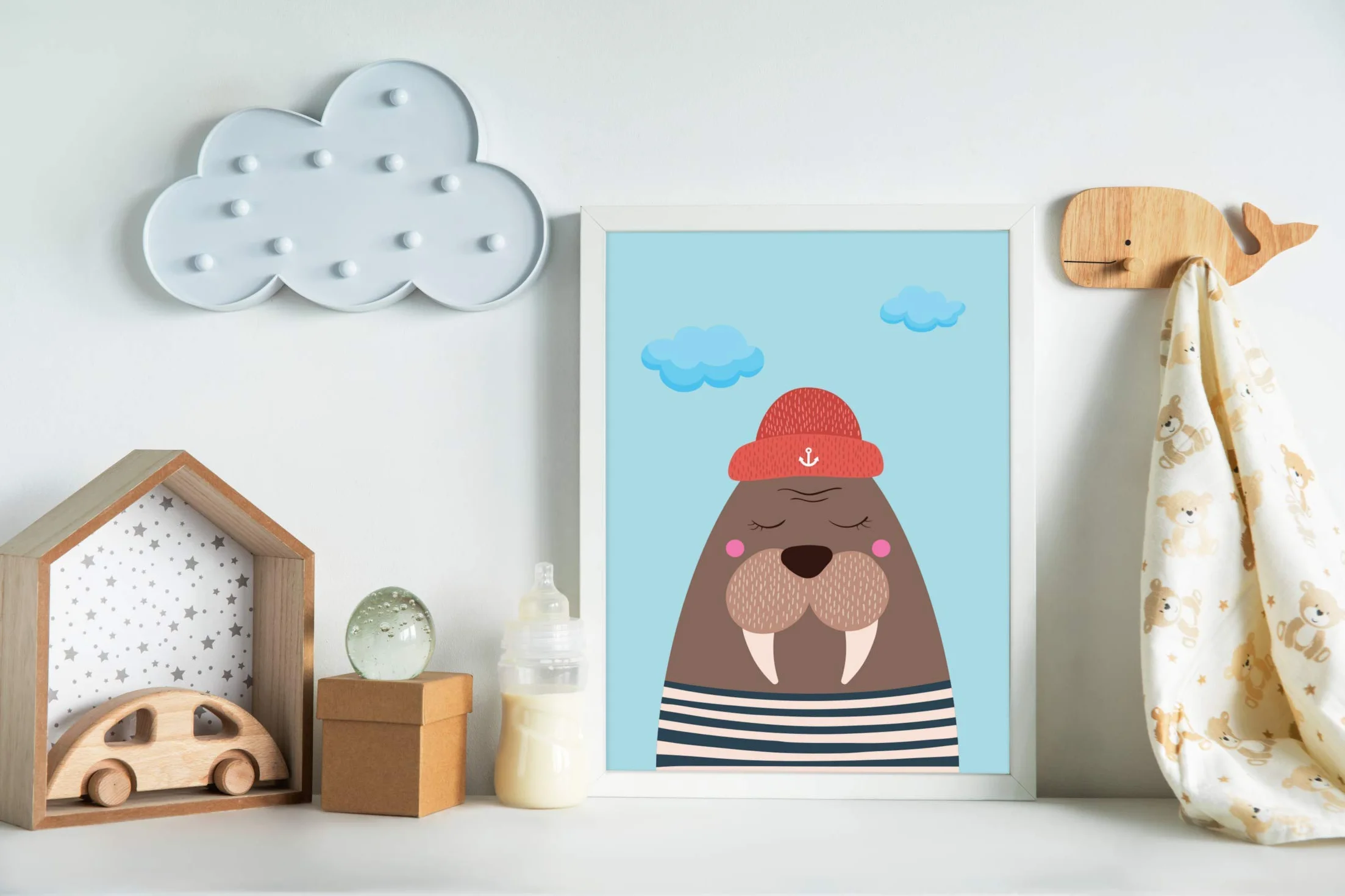 Lot de 4 posters décoratifs pour chambre d'enfant, format DIN A4, motifs voile maritime mouettes