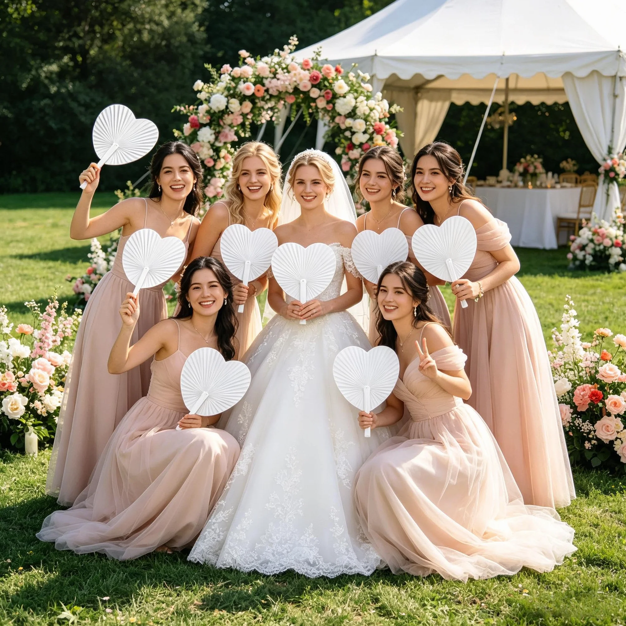 60 Eventails Mariage Personalisable Cœur Blanc Parfait Cadeau pour Invité Convive Mariage Fête Décoration Déco