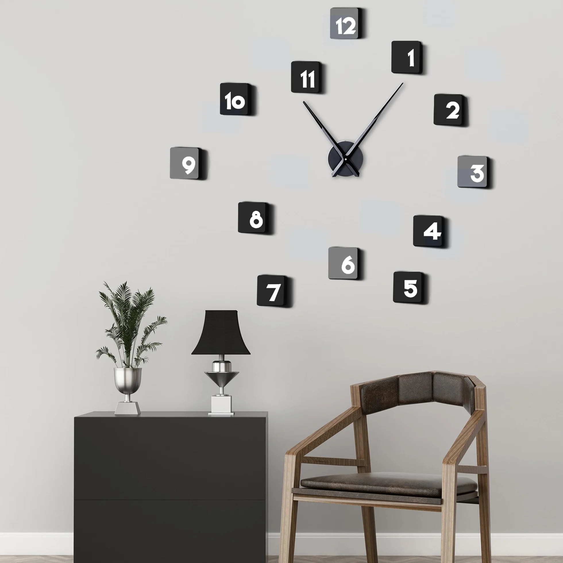 Lafocuse Grande Horloge Murale Aiguilles 3D Silencieuse Métal Pendule Noire Décoration Chambre Cuisine Salon 70-100 cm