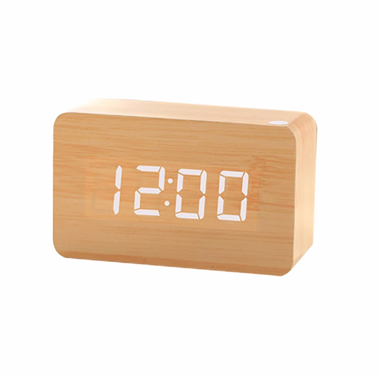 Réveil Numérique en Bois avec LED Intelligente Luminosité Réglable Commande Sonore