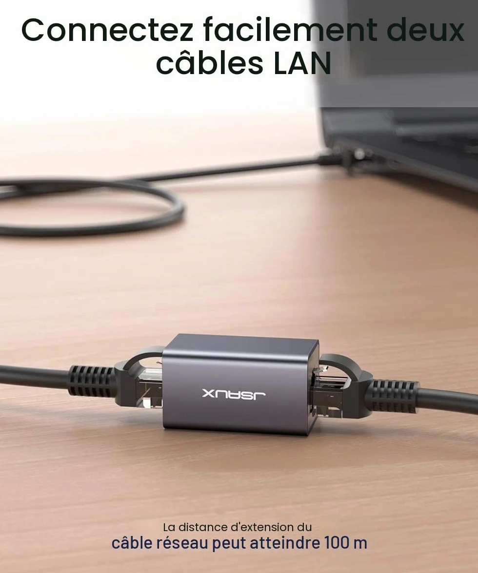JSAUX Raccord RJ45 Femelle vers Femelle 10Gbps Ethernet, Lot de 2, Adaptateur Réseau pour Câble Cat 8/7/6/5/5e