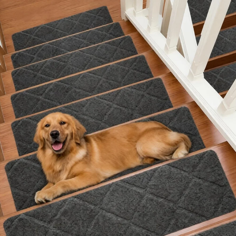 FARYODI Tapis pour Escaliers Auto-adhésifs 15 Pièces, 55 x 19 cm, Gris Foncé