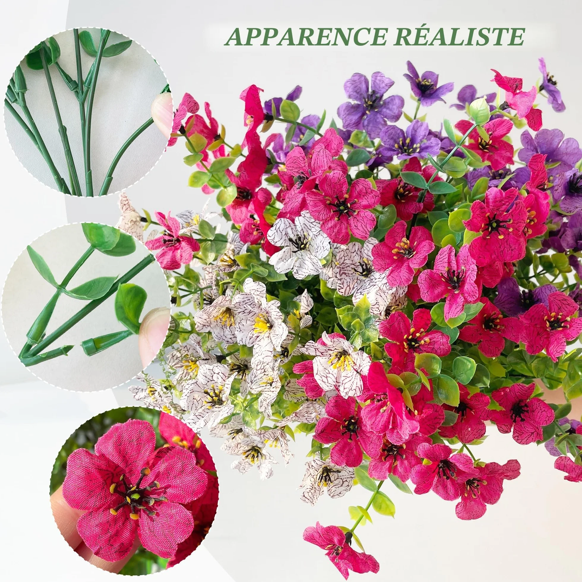 ROLLWAY Lot de 6 Fleurs Artificielles Résistant aux UV pour Extérieur - Décoration Jardin Balcon
